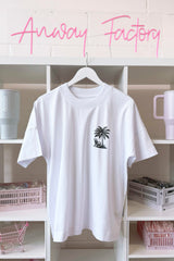 T-Shirt white weiss Oversized Print schwarz Palmen Summer 2. Wahl
