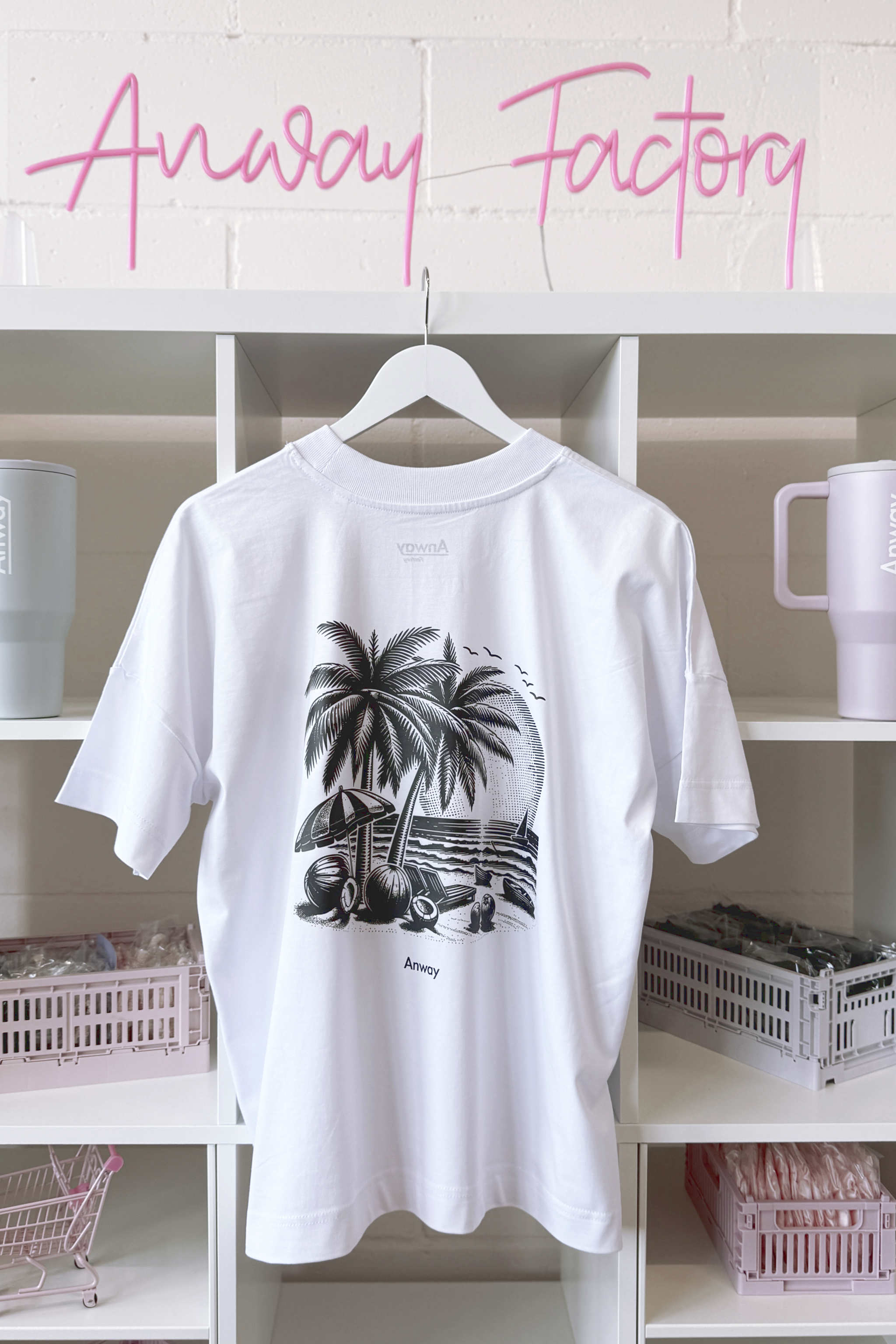 T-Shirt white weiss Oversized Print schwarz Palmen Summer 2. Wahl
