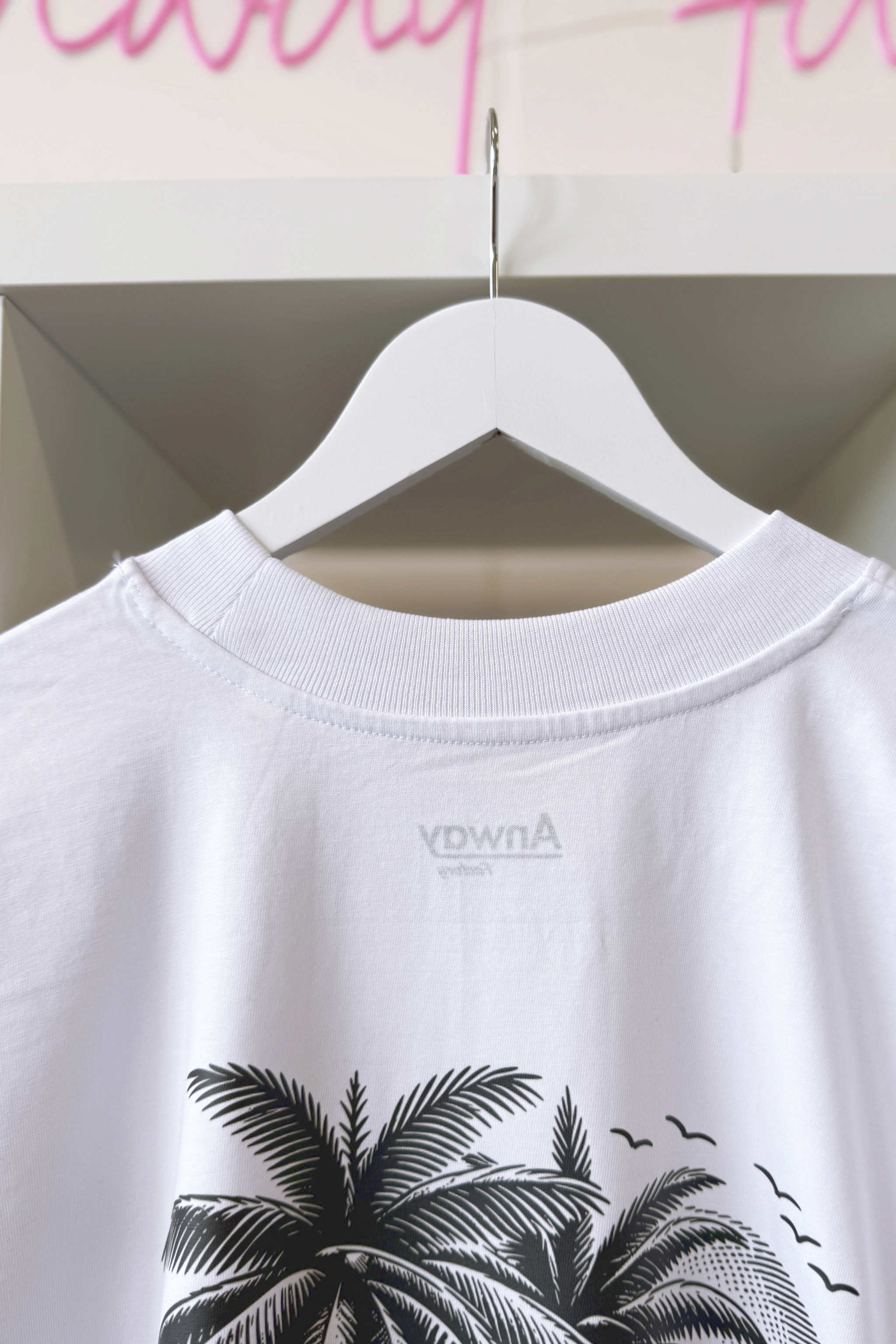 T-Shirt white weiss Oversized Print schwarz Palmen Summer 2. Wahl