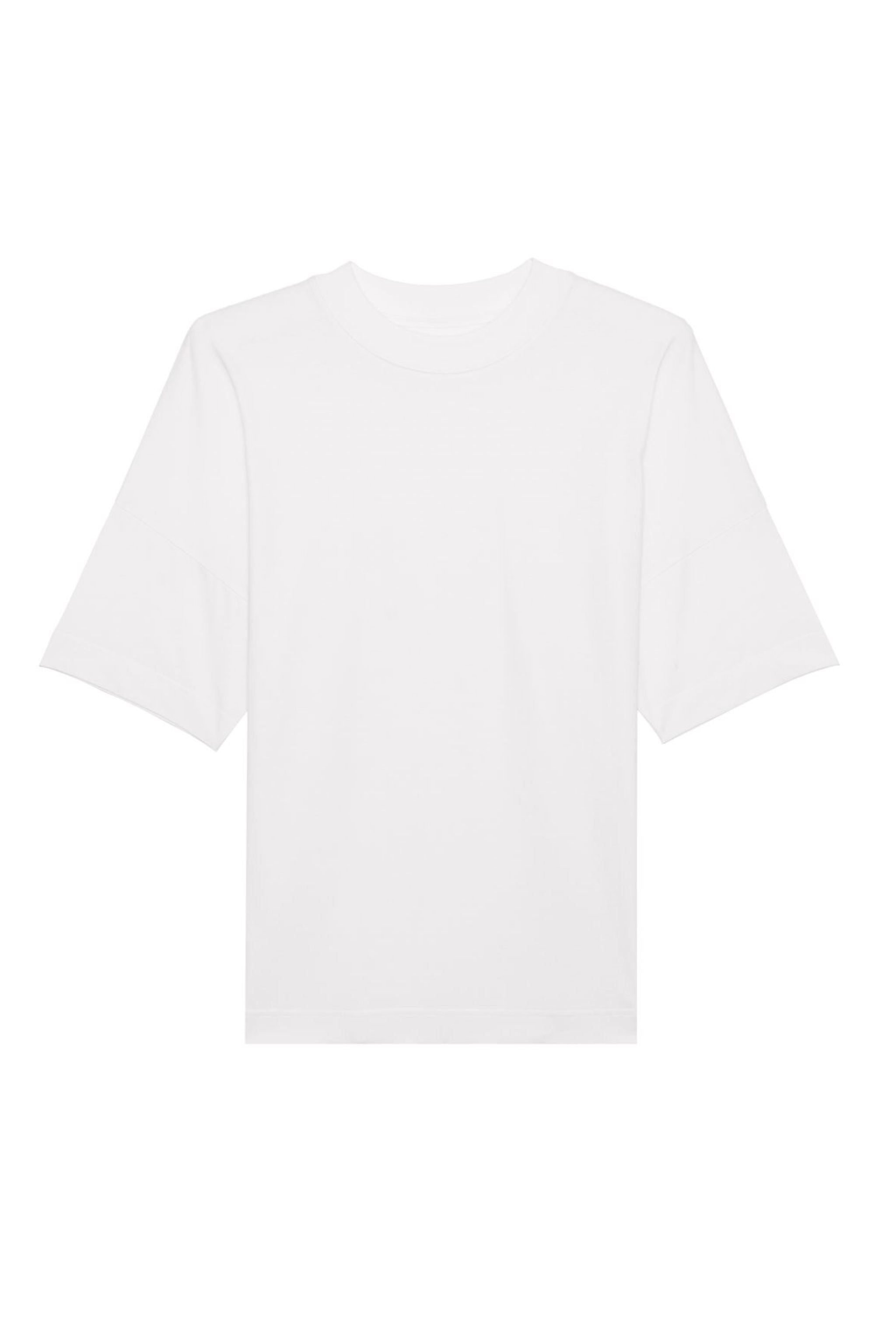 Oversized T-Shirt aus 100 % Bio-Baumwolle in Weiss – moderner Schnitt mit eingesetzten Ärmeln.