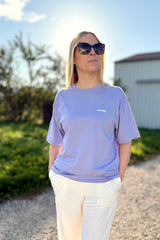 Relaxed Fit T-Shirt, Farbe Violet, Backprint Coffee Club, Unisex, Bio-Baumwolle