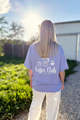 Relaxed Fit T-Shirt, Farbe Violet, Backprint Coffee Club, Unisex, Bio-Baumwolle