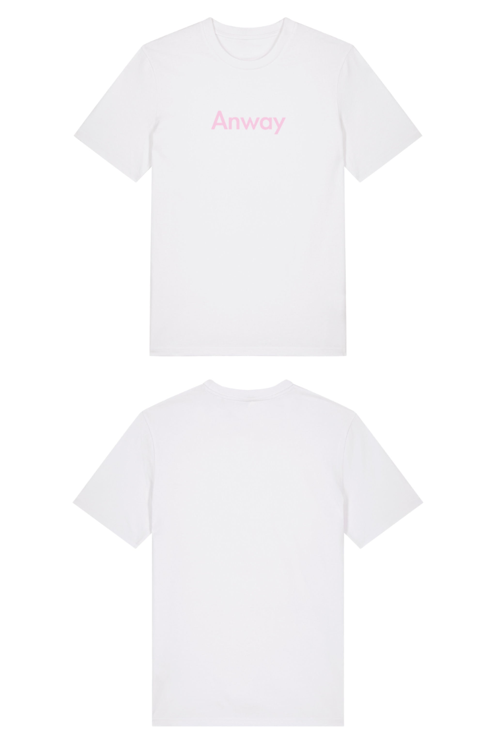 T-Shirt aus 100 % Bio-Baumwolle mit normaler Passform, erhältlich in verschiedenen Farben wie Blue Soul, Cotton Pink, Lavender, Aloe, Weiss und Schwarz. Individuell bedruckbar mit Wunschmotiv. Weiches, angenehm leichtes Material für hohen Tragekomfort. Ideal für einen zeitgemässen, entspannten Look. Mit rosa Anway-Schriftzug in serifenloser, fetter Schrift auf der Vorderseite.