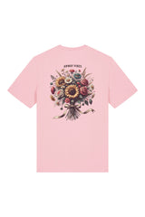 T-Shirt aus 100 % Bio-Baumwolle mit normaler Passform, erhältlich in verschiedenen Farben wie Blue Soul, Cotton Pink, Lavender, Aloe, Weiss und Schwarz. Individuell bedruckbar mit Wunschmotiv. Weiches, angenehm leichtes Material für hohen Tragekomfort. Ideal für einen zeitgemässen, entspannten Look. Mit grossem buntem Blumenstrauss auf dem Rücken und „ANWAY VIBES“-Schriftzug.