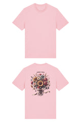 T-Shirt aus 100 % Bio-Baumwolle mit normaler Passform, erhältlich in verschiedenen Farben wie Blue Soul, Cotton Pink, Lavender, Aloe, Weiss und Schwarz. Individuell bedruckbar mit Wunschmotiv. Weiches, angenehm leichtes Material für hohen Tragekomfort. Ideal für einen zeitgemässen, entspannten Look. Mit grossem buntem Blumenstrauss auf dem Rücken und „ANWAY VIBES“-Schriftzug.