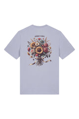 T-Shirt aus 100 % Bio-Baumwolle mit normaler Passform, erhältlich in verschiedenen Farben wie Blue Soul, Cotton Pink, Lavender, Aloe, Weiss und Schwarz. Individuell bedruckbar mit Wunschmotiv. Weiches, angenehm leichtes Material für hohen Tragekomfort. Ideal für einen zeitgemässen, entspannten Look. Mit grossem buntem Blumenstrauss auf dem Rücken und „ANWAY VIBES“-Schriftzug.