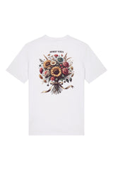 T-Shirt aus 100 % Bio-Baumwolle mit normaler Passform, erhältlich in verschiedenen Farben wie Blue Soul, Cotton Pink, Lavender, Aloe, Weiss und Schwarz. Individuell bedruckbar mit Wunschmotiv. Weiches, angenehm leichtes Material für hohen Tragekomfort. Ideal für einen zeitgemässen, entspannten Look. Mit grossem buntem Blumenstrauss auf dem Rücken und „ANWAY VIBES“-Schriftzug.