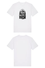 T-Shirt aus 100 % Bio-Baumwolle mit normaler Passform, erhältlich in verschiedenen Farben wie Blue Soul, Cotton Pink, Lavender, Aloe, Weiss und Schwarz. Individuell bedruckbar mit Wunschmotiv. Weiches, angenehm leichtes Material für hohen Tragekomfort. Ideal für einen zeitgemässen, entspannten Look. Mit schwarzer Kamera-Illustration, Bergpanorama und Tannenwäldern auf der Vorderseite des T-Shirts.