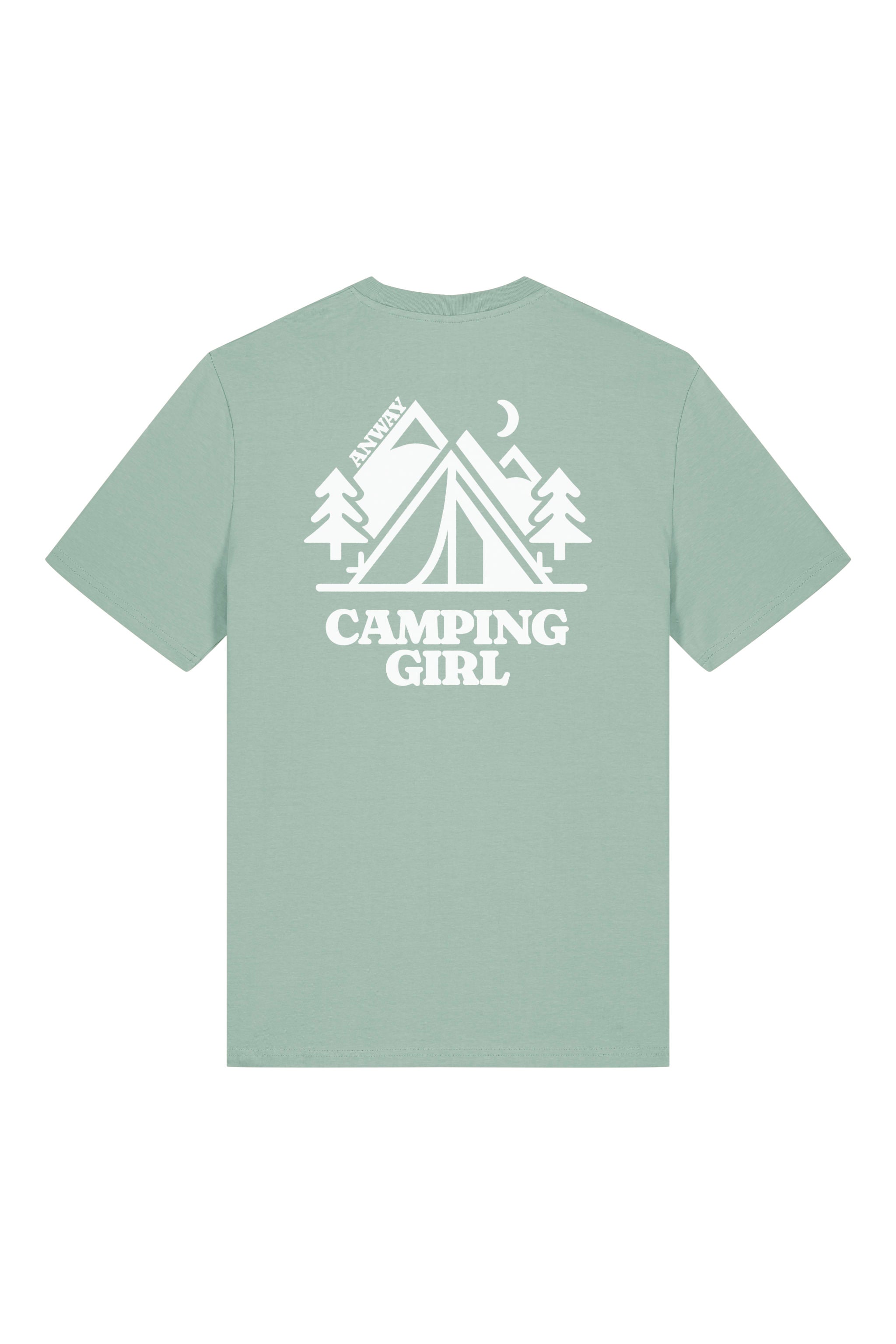 T-Shirt aus 100 % Bio-Baumwolle mit normaler Passform, erhältlich in verschiedenen Farben wie Blue Soul, Cotton Pink, Lavender, Aloe, Weiss und Schwarz. Individuell bedruckbar mit Wunschmotiv. Weiches, angenehm leichtes Material für hohen Tragekomfort. Ideal für einen zeitgemässen, entspannten Look. Mit grossem Zelt-Motiv, Bäumen, Mond und „CAMPING GIRL“-Print auf der Rückseite.