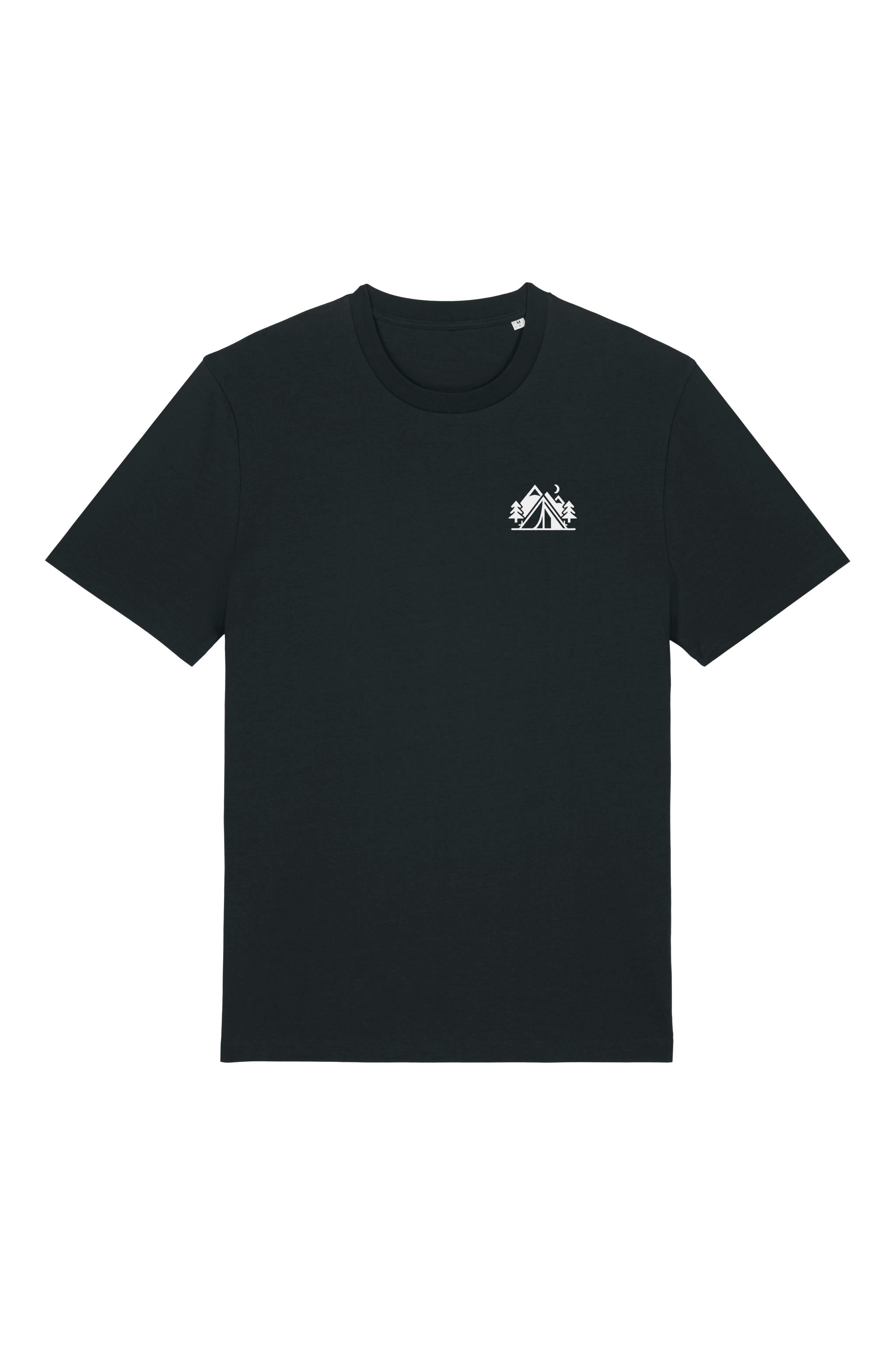T-Shirt aus 100 % Bio-Baumwolle mit normaler Passform, erhältlich in verschiedenen Farben wie Blue Soul, Cotton Pink, Lavender, Aloe, Weiss und Schwarz. Individuell bedruckbar mit Wunschmotiv. Weiches, angenehm leichtes Material für hohen Tragekomfort. Ideal für einen zeitgemässen, entspannten Look. Mit kleinem Zelt-Motiv, Bäumen und Mond auf der Vorderseite und grossem „CAMPING GIRL“-Print auf dem Rücken. 