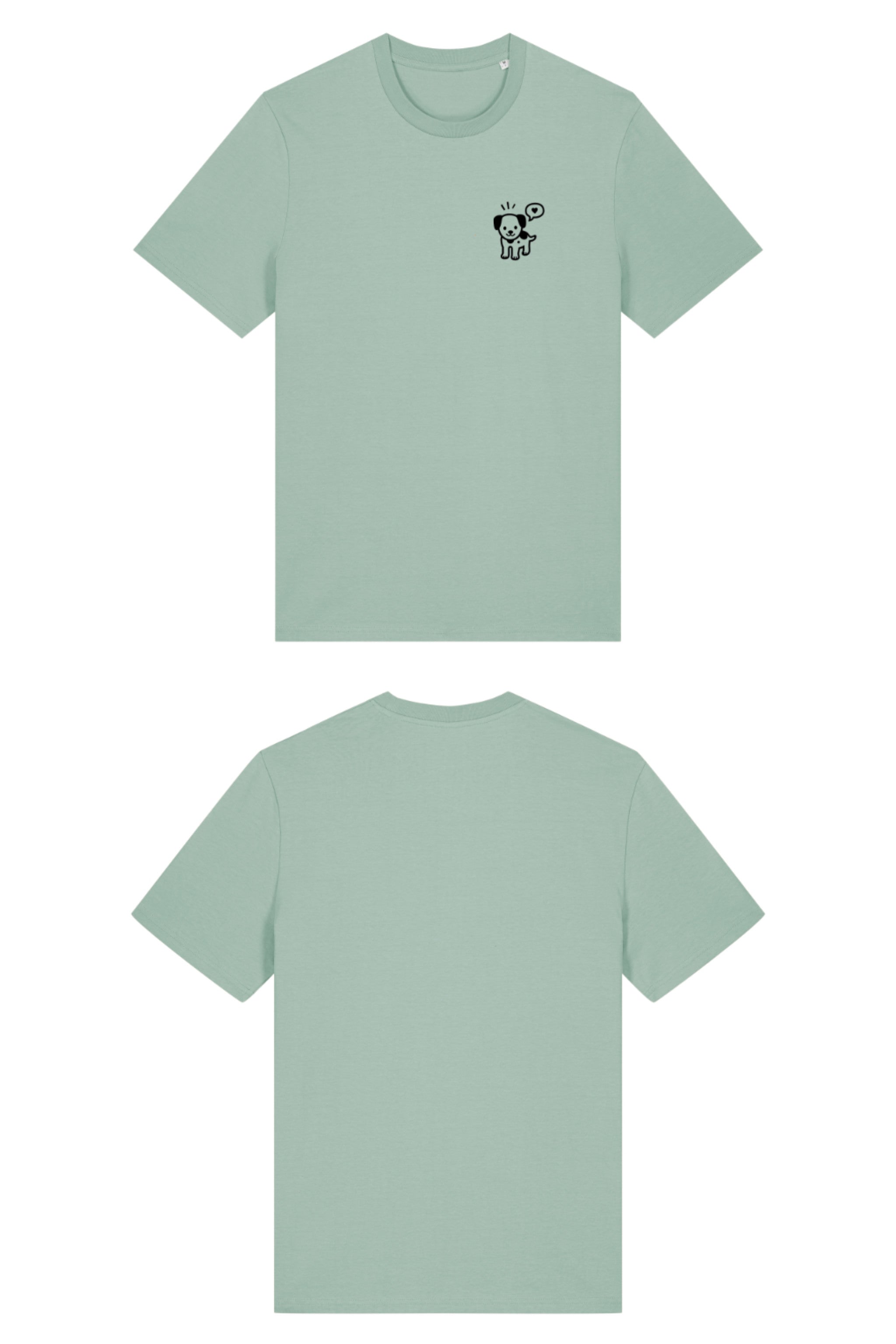 T-Shirt aus 100 % Bio-Baumwolle mit normaler Passform, erhältlich in verschiedenen Farben wie Blue Soul, Cotton Pink, Lavender, Aloe, Weiss und Schwarz. Individuell bedruckbar mit Wunschmotiv. Weiches, angenehm leichtes Material für hohen Tragekomfort. Ideal für einen zeitgemässen, entspannten Look. Mit kleinem schwarzen Druck eines fröhlichen Hundes auf der linken Brust.