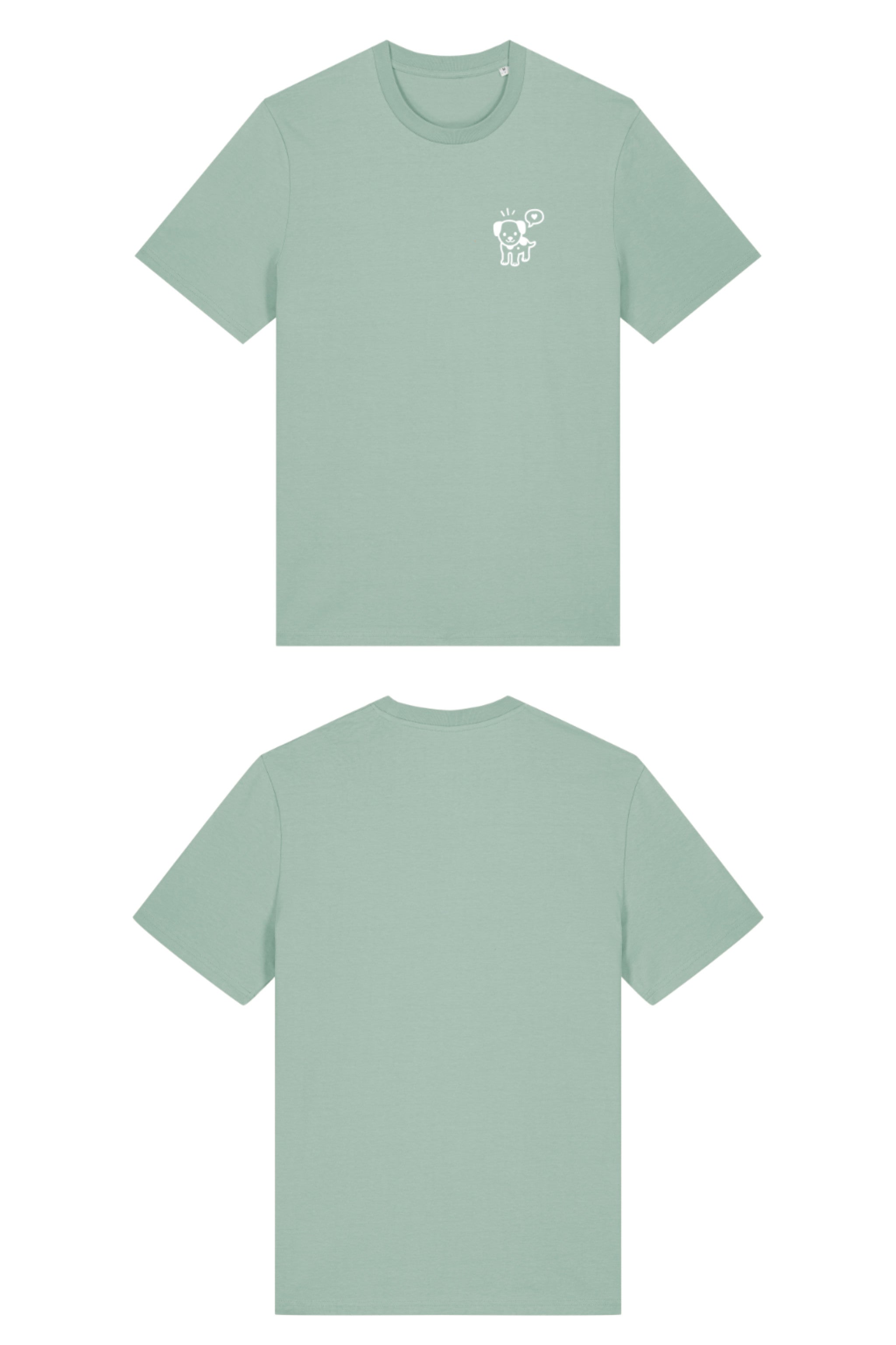 T-Shirt aus 100 % Bio-Baumwolle mit normaler Passform, erhältlich in verschiedenen Farben wie Blue Soul, Cotton Pink, Lavender, Aloe, Weiss und Schwarz. Individuell bedruckbar mit Wunschmotiv. Weiches, angenehm leichtes Material für hohen Tragekomfort. Ideal für einen zeitgemässen, entspannten Look. Mit kleinem weissen Druck eines fröhlichen Hundes auf der linken Brust.