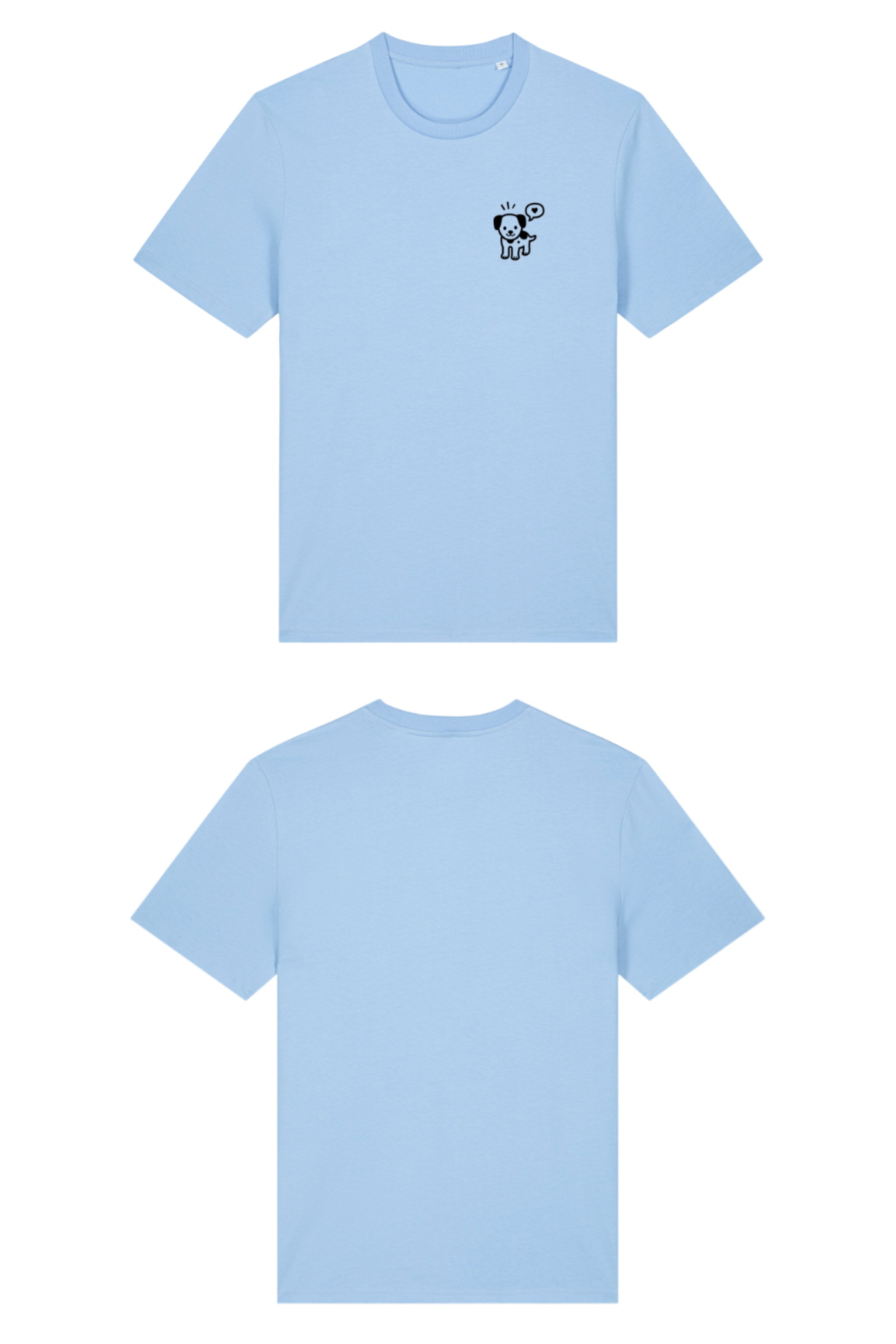 T-Shirt aus 100 % Bio-Baumwolle mit normaler Passform, erhältlich in verschiedenen Farben wie Blue Soul, Cotton Pink, Lavender, Aloe, Weiss und Schwarz. Individuell bedruckbar mit Wunschmotiv. Weiches, angenehm leichtes Material für hohen Tragekomfort. Ideal für einen zeitgemässen, entspannten Look. Mit kleinem schwarzen Druck eines fröhlichen Hundes auf der linken Brust.