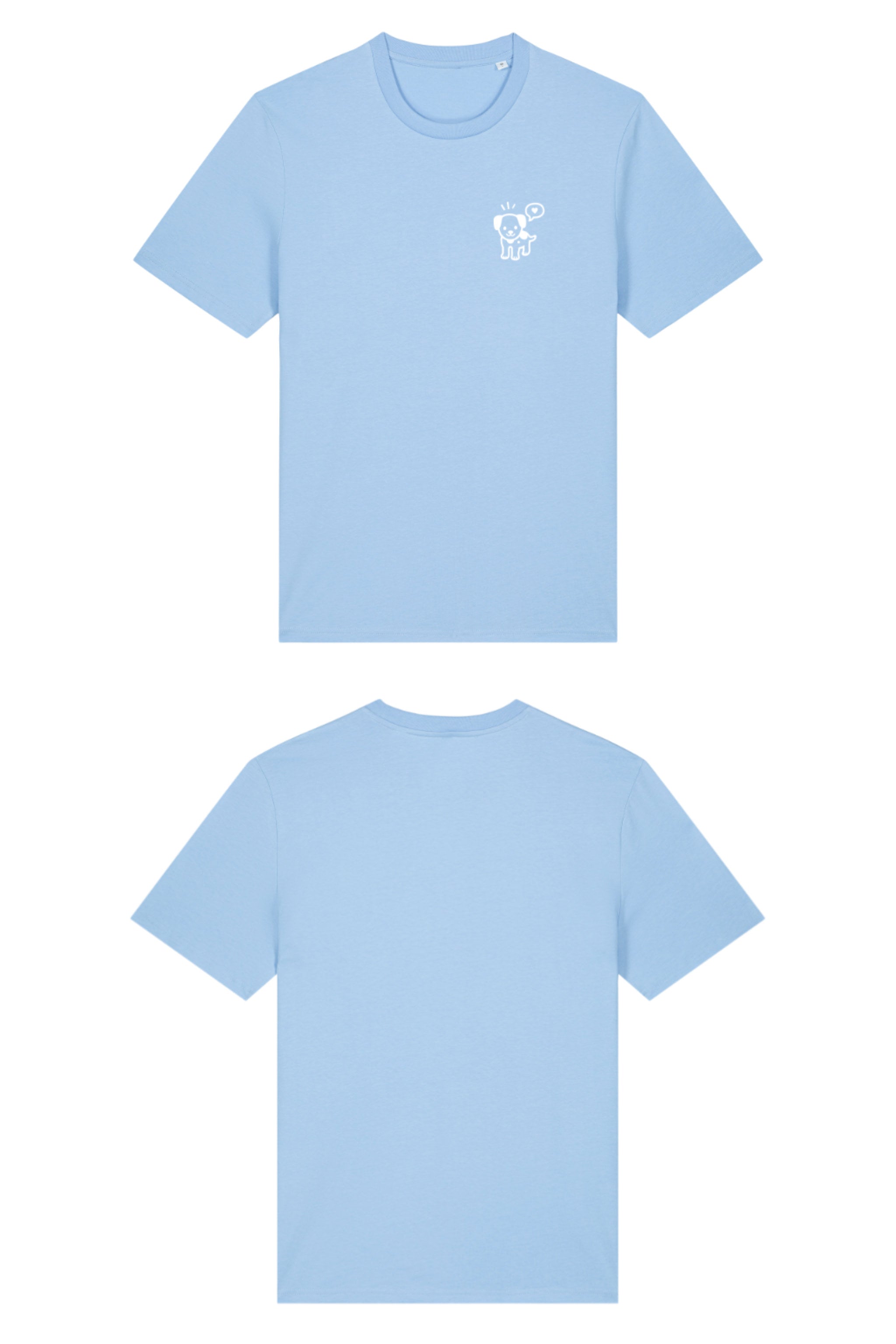 T-Shirt aus 100 % Bio-Baumwolle mit normaler Passform, erhältlich in verschiedenen Farben wie Blue Soul, Cotton Pink, Lavender, Aloe, Weiss und Schwarz. Individuell bedruckbar mit Wunschmotiv. Weiches, angenehm leichtes Material für hohen Tragekomfort. Ideal für einen zeitgemässen, entspannten Look. Mit kleinem weissen Druck eines fröhlichen Hundes auf der linken Brust.