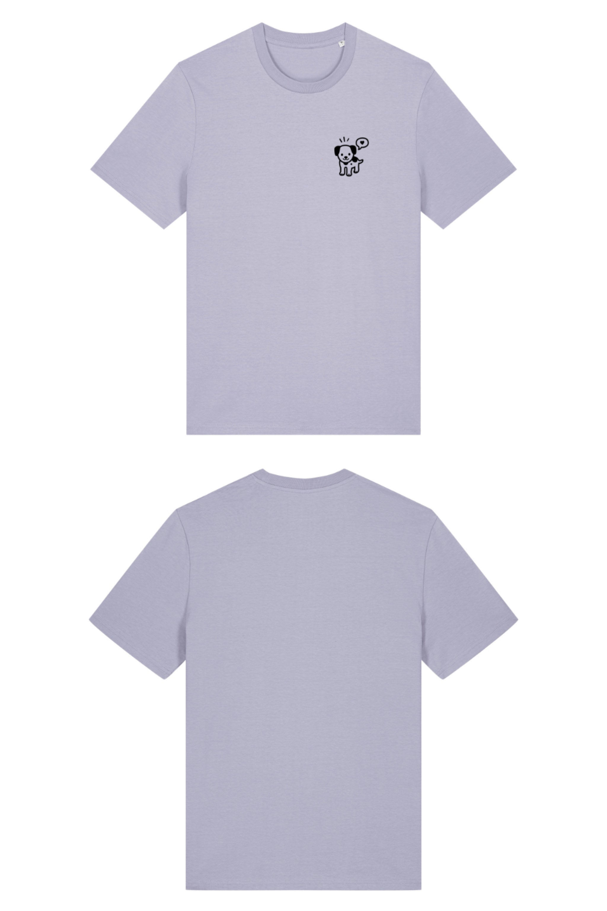 T-Shirt aus 100 % Bio-Baumwolle mit normaler Passform, erhältlich in verschiedenen Farben wie Blue Soul, Cotton Pink, Lavender, Aloe, Weiss und Schwarz. Individuell bedruckbar mit Wunschmotiv. Weiches, angenehm leichtes Material für hohen Tragekomfort. Ideal für einen zeitgemässen, entspannten Look. Mit kleinem schwarzen Druck eines fröhlichen Hundes auf der linken Brust.
