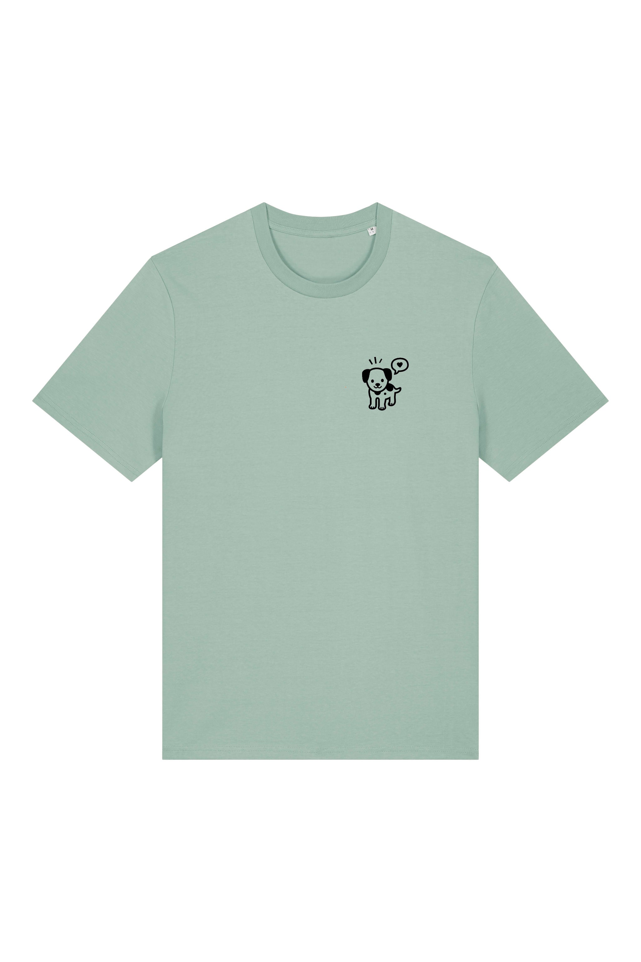 T-Shirt aus 100 % Bio-Baumwolle mit normaler Passform, erhältlich in verschiedenen Farben wie Blue Soul, Cotton Pink, Lavender, Aloe, Weiss und Schwarz. Individuell bedruckbar mit Wunschmotiv. Weiches, angenehm leichtes Material für hohen Tragekomfort. Ideal für einen zeitgemässen, entspannten Look. Mit kleinem schwarzen Druck eines fröhlichen Hundes auf der linken Brust.