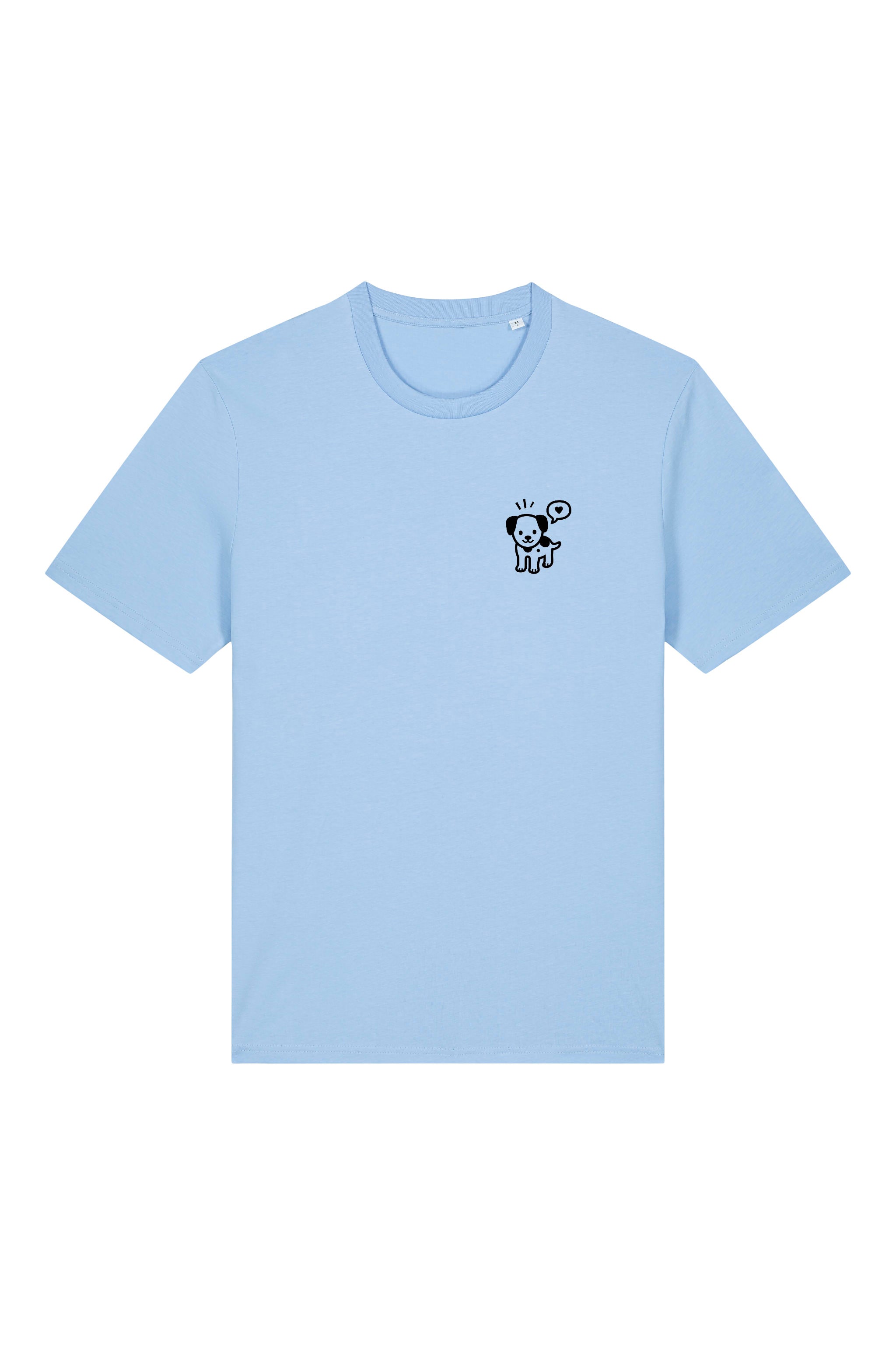 T-Shirt aus 100 % Bio-Baumwolle mit normaler Passform, erhältlich in verschiedenen Farben wie Blue Soul, Cotton Pink, Lavender, Aloe, Weiss und Schwarz. Individuell bedruckbar mit Wunschmotiv. Weiches, angenehm leichtes Material für hohen Tragekomfort. Ideal für einen zeitgemässen, entspannten Look. Mit kleinem schwarzen Druck eines fröhlichen Hundes auf der linken Brust.