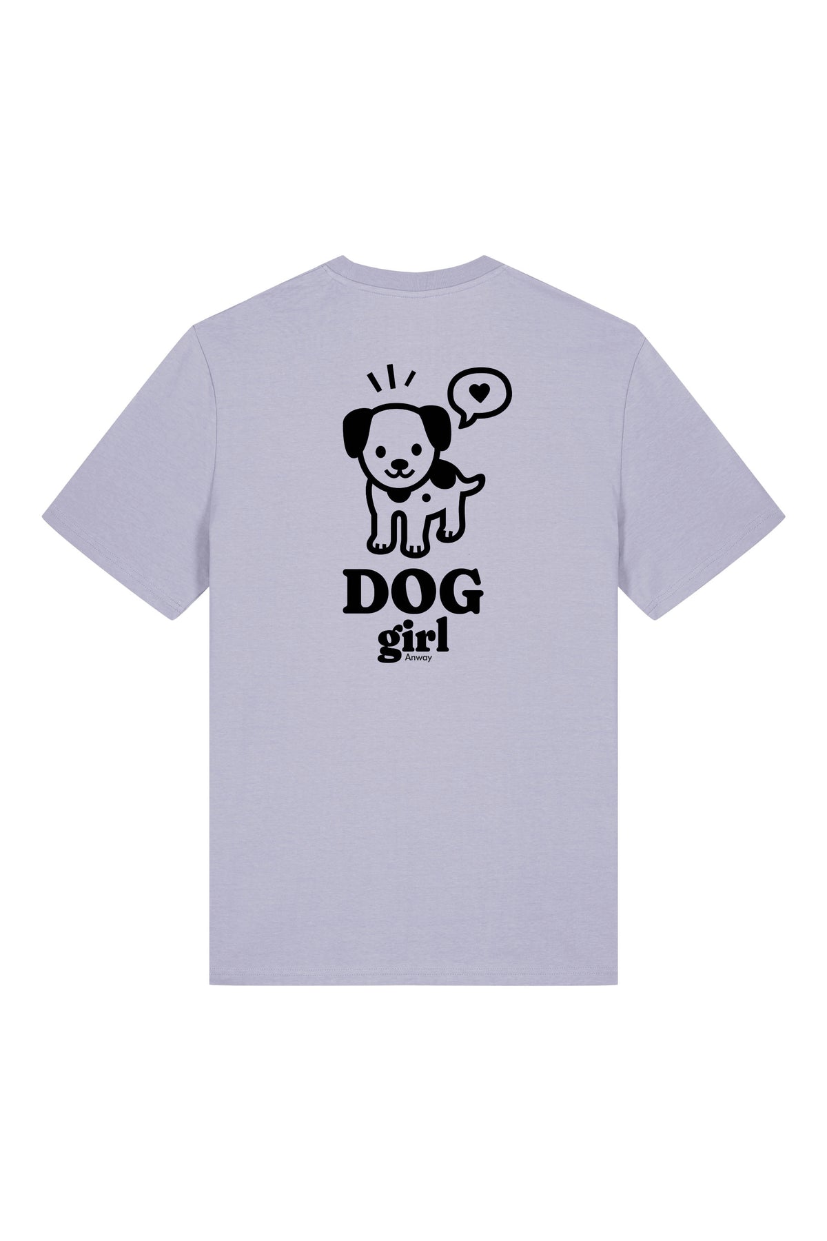 T-Shirt aus 100 % Bio-Baumwolle mit normaler Passform, erhältlich in verschiedenen Farben wie Blue Soul, Cotton Pink, Lavender, Aloe, Weiss und Schwarz. Individuell bedruckbar mit Wunschmotiv. Weiches, angenehm leichtes Material für hohen Tragekomfort. Ideal für einen zeitgemässen, entspannten Look. Grosser schwarzer Hundedruck mit Sprechblase und der Aufschrift „DOG girl“ auf der Rückseite.