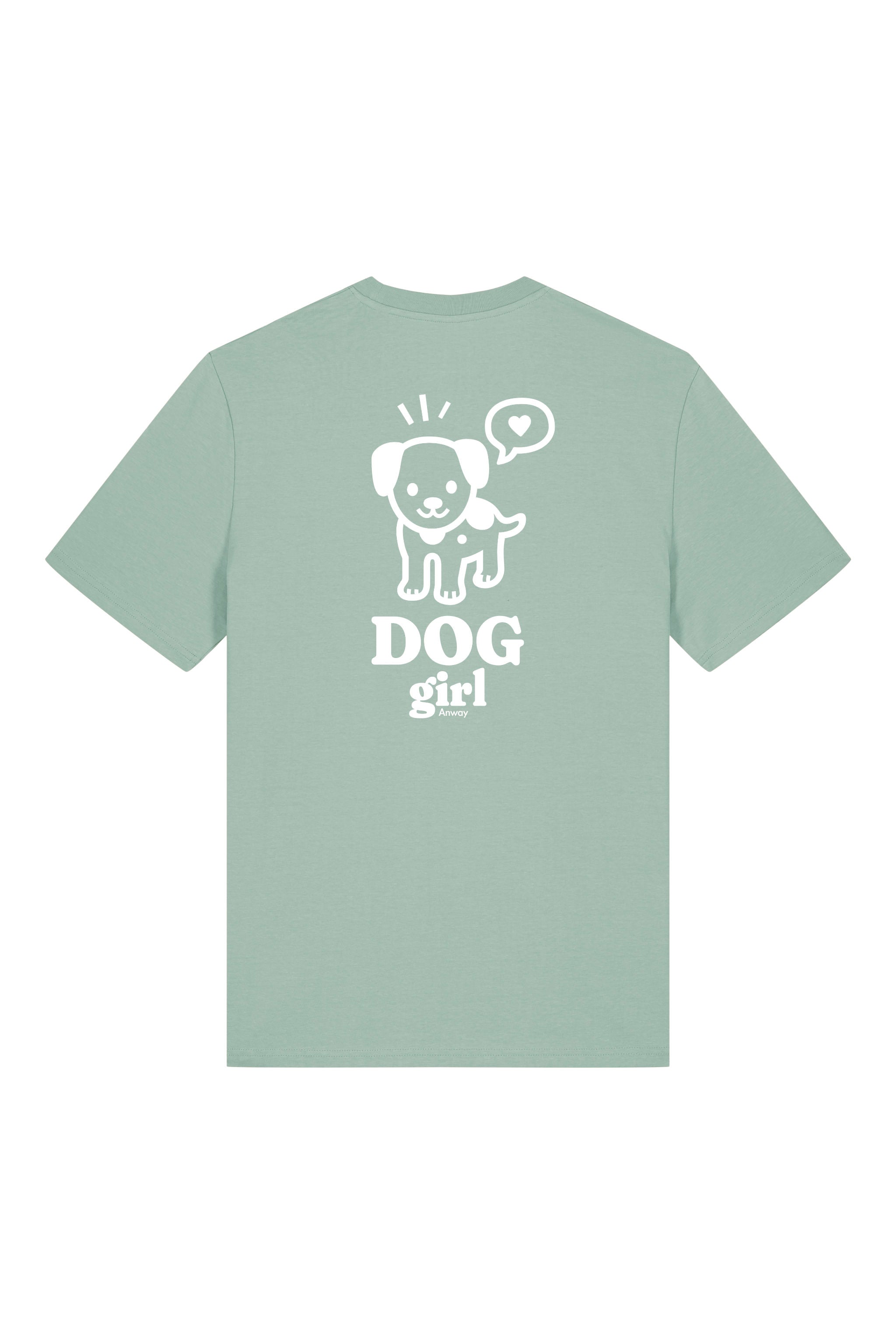 T-Shirt aus 100 % Bio-Baumwolle mit normaler Passform, erhältlich in verschiedenen Farben wie Blue Soul, Cotton Pink, Lavender, Aloe, Weiss und Schwarz. Individuell bedruckbar mit Wunschmotiv. Weiches, angenehm leichtes Material für hohen Tragekomfort. Ideal für einen zeitgemässen, entspannten Look. Grosser weisser Hundedruck mit Sprechblase und der Aufschrift „DOG girl“ auf der Rückseite.