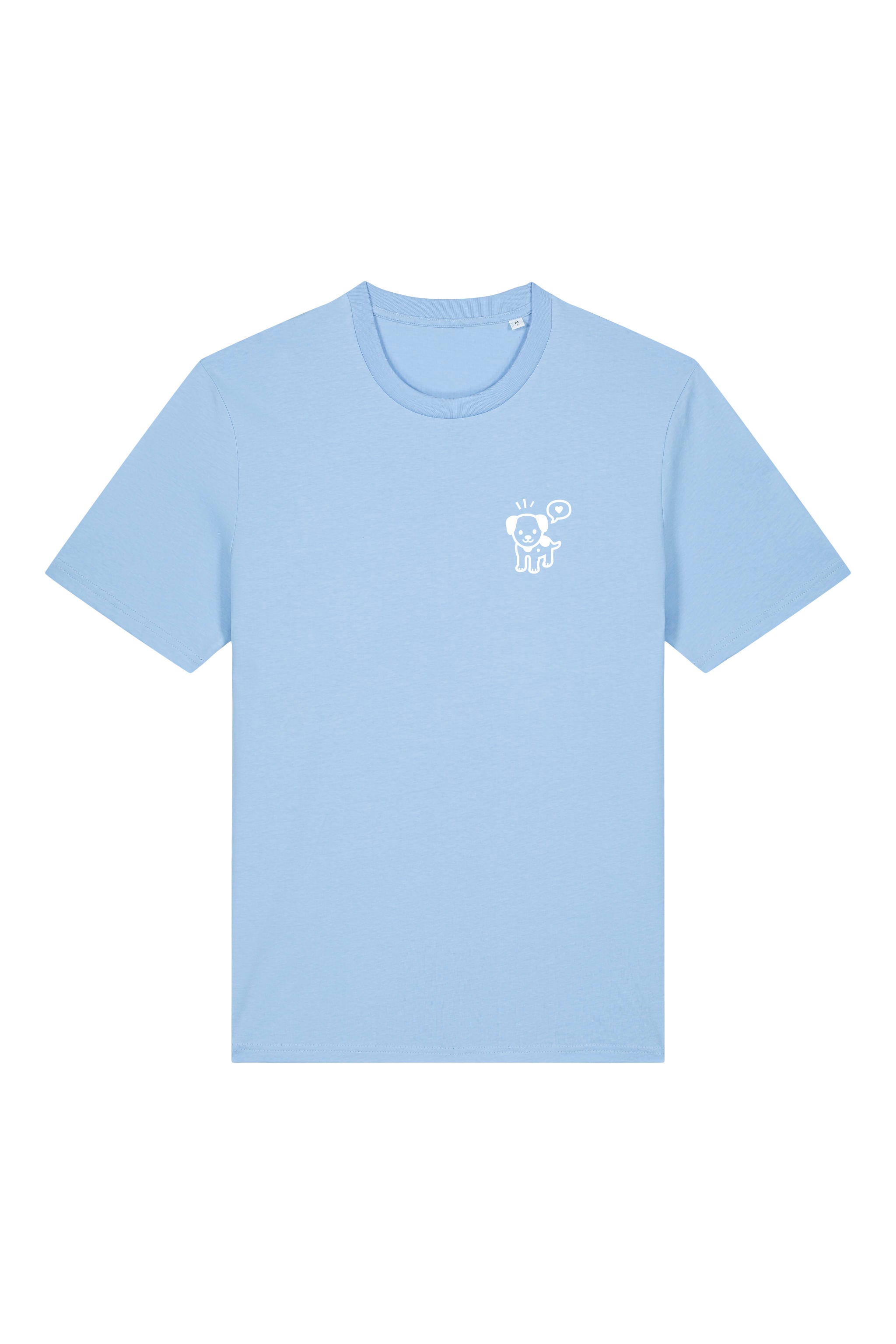 T-Shirt aus 100 % Bio-Baumwolle mit normaler Passform, erhältlich in verschiedenen Farben wie Blue Soul, Cotton Pink, Lavender, Aloe, Weiss und Schwarz. Individuell bedruckbar mit Wunschmotiv. Weiches, angenehm leichtes Material für hohen Tragekomfort. Ideal für einen zeitgemässen, entspannten Look. Vorderseite: Mit kleinem weissen Druck eines fröhlichen Hundes auf der linken Brust. Rückseite: Grosser weisser Hundedruck mit Sprechblase und der Aufschrift „DOG girl“.