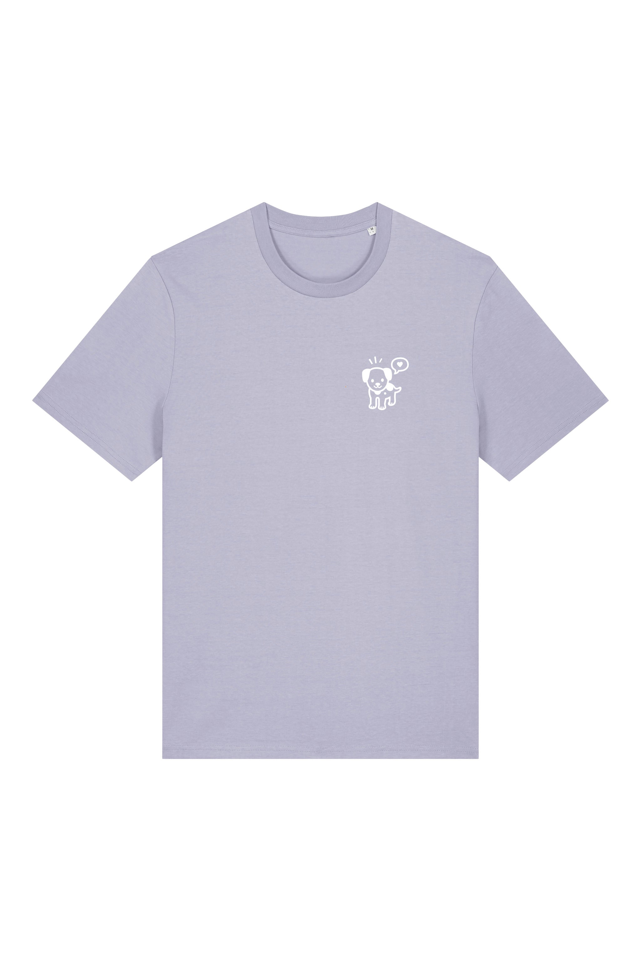 T-Shirt aus 100 % Bio-Baumwolle mit normaler Passform, erhältlich in verschiedenen Farben wie Blue Soul, Cotton Pink, Lavender, Aloe, Weiss und Schwarz. Individuell bedruckbar mit Wunschmotiv. Weiches, angenehm leichtes Material für hohen Tragekomfort. Ideal für einen zeitgemässen, entspannten Look. Mit kleinem weissen Druck eines fröhlichen Hundes auf der linken Brust.