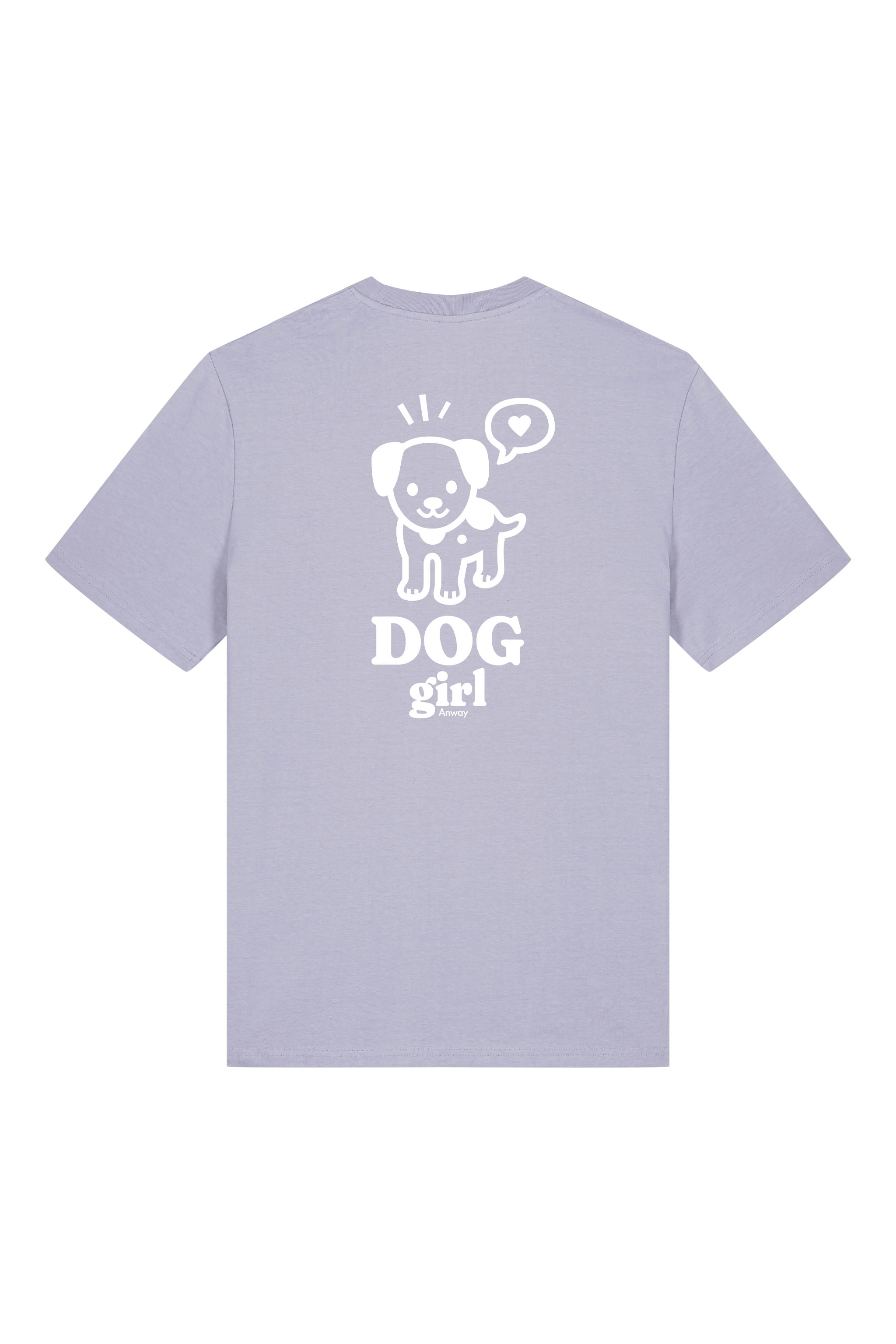 T-Shirt aus 100 % Bio-Baumwolle mit normaler Passform, erhältlich in verschiedenen Farben wie Blue Soul, Cotton Pink, Lavender, Aloe, Weiss und Schwarz. Individuell bedruckbar mit Wunschmotiv. Weiches, angenehm leichtes Material für hohen Tragekomfort. Ideal für einen zeitgemässen, entspannten Look. Grosser weisser Hundedruck mit Sprechblase und der Aufschrift „DOG girl“ auf der Rückseite.