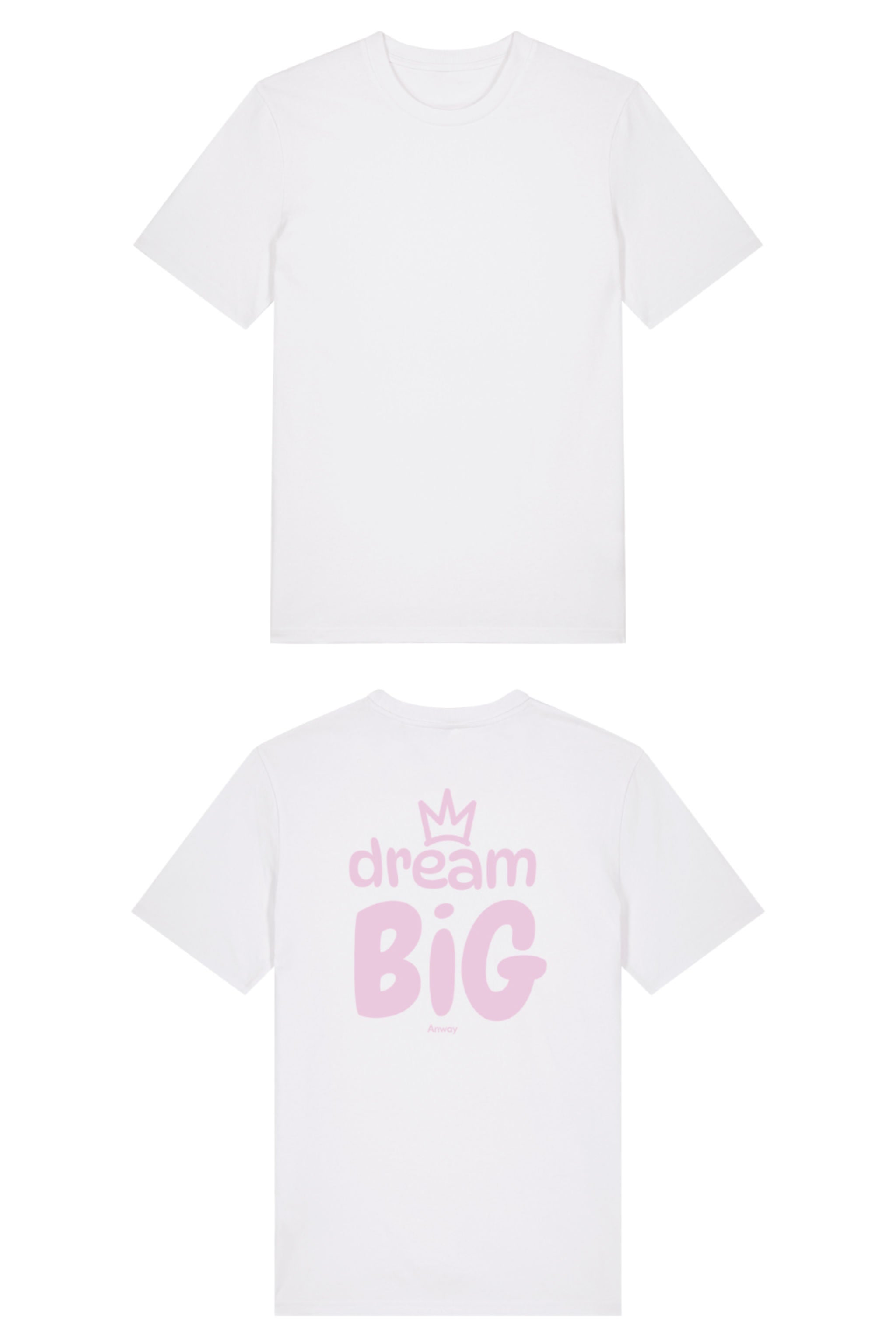 T-Shirt aus 100 % Bio-Baumwolle mit normaler Passform, erhältlich in verschiedenen Farben wie Blue Soul, Cotton Pink, Lavender, Aloe, Weiss und Schwarz. Individuell bedruckbar mit Wunschmotiv. Weiches, angenehm leichtes Material für hohen Tragekomfort. Ideal für einen zeitgemässen, entspannten Look. Grosser Schriftzug „dream BIG“ mit Krone darüber auf der Rückseite.