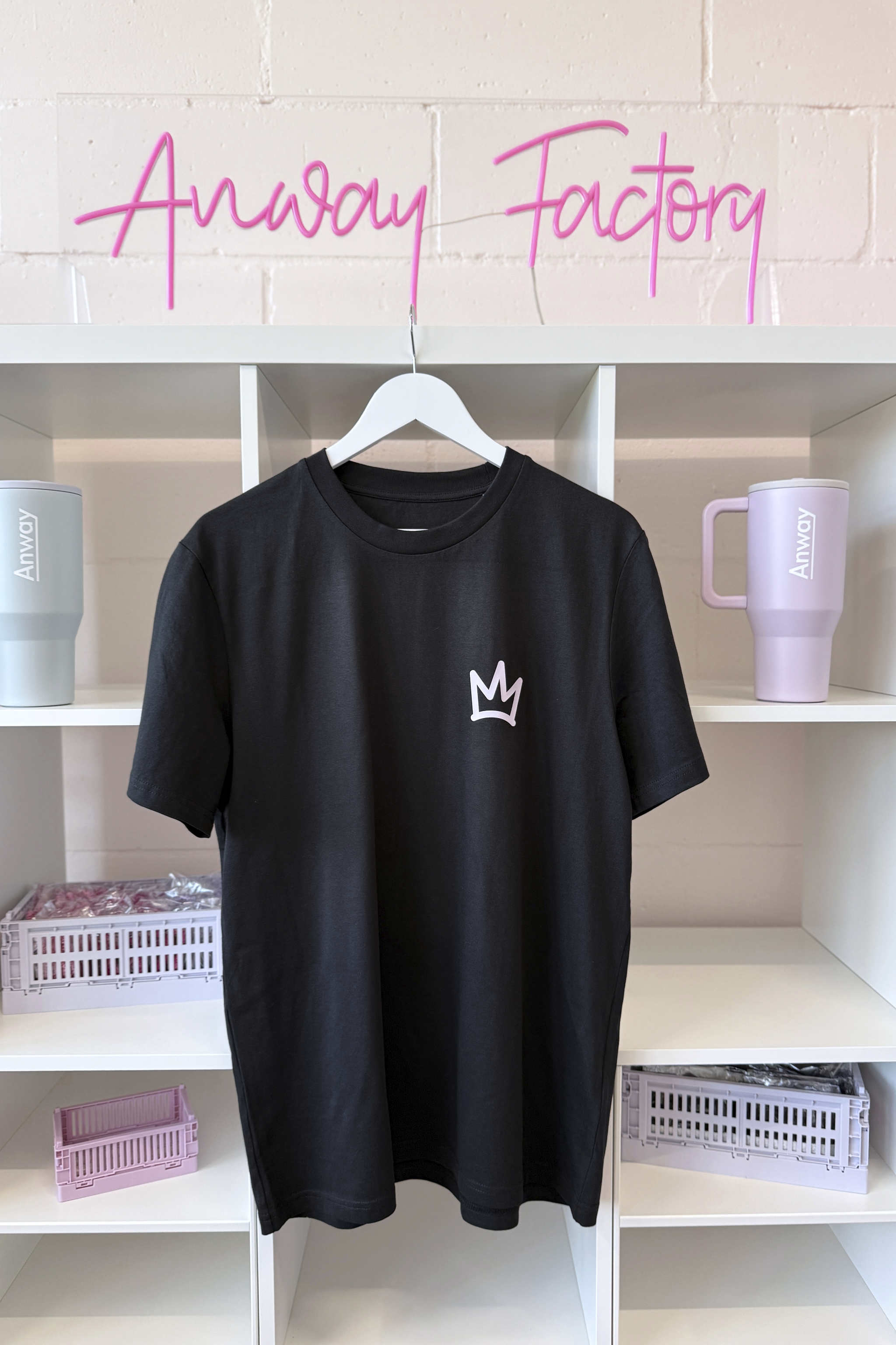 T-Shirt Normal Black Schwarz Print Big Dream rosa Baumwolle