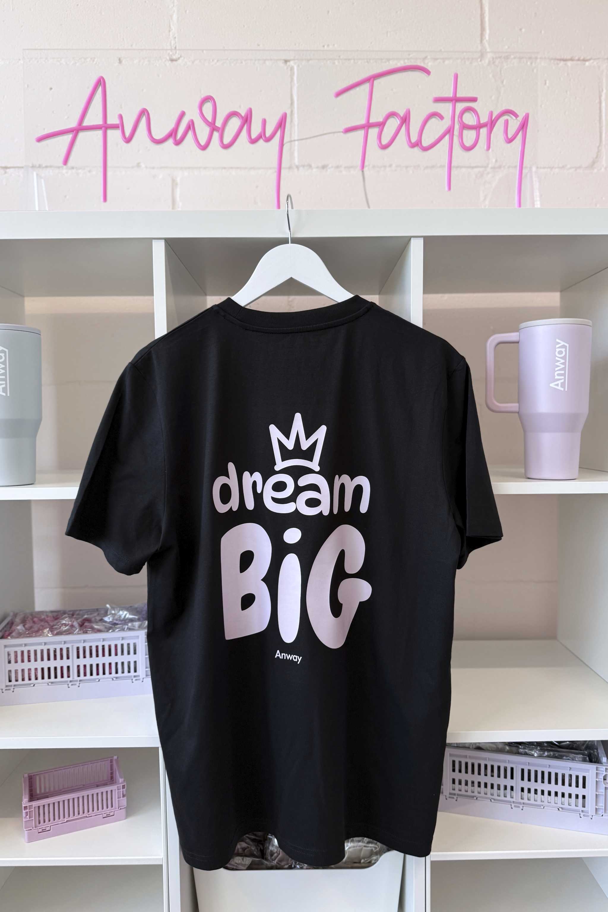 T-Shirt Normal Black Schwarz Print Big Dream rosa Baumwolle