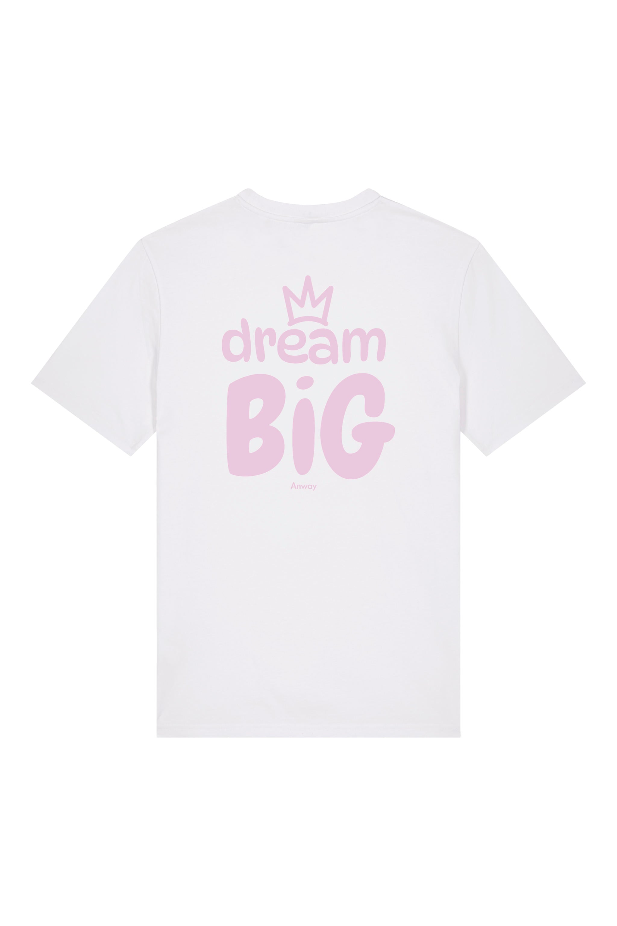 T-Shirt aus 100 % Bio-Baumwolle mit normaler Passform, erhältlich in verschiedenen Farben wie Blue Soul, Cotton Pink, Lavender, Aloe, Weiss und Schwarz. Individuell bedruckbar mit Wunschmotiv. Weiches, angenehm leichtes Material für hohen Tragekomfort. Ideal für einen zeitgemässen, entspannten Look. Grosser Schriftzug „dream BIG“ mit Krone darüber auf der Rückseite.