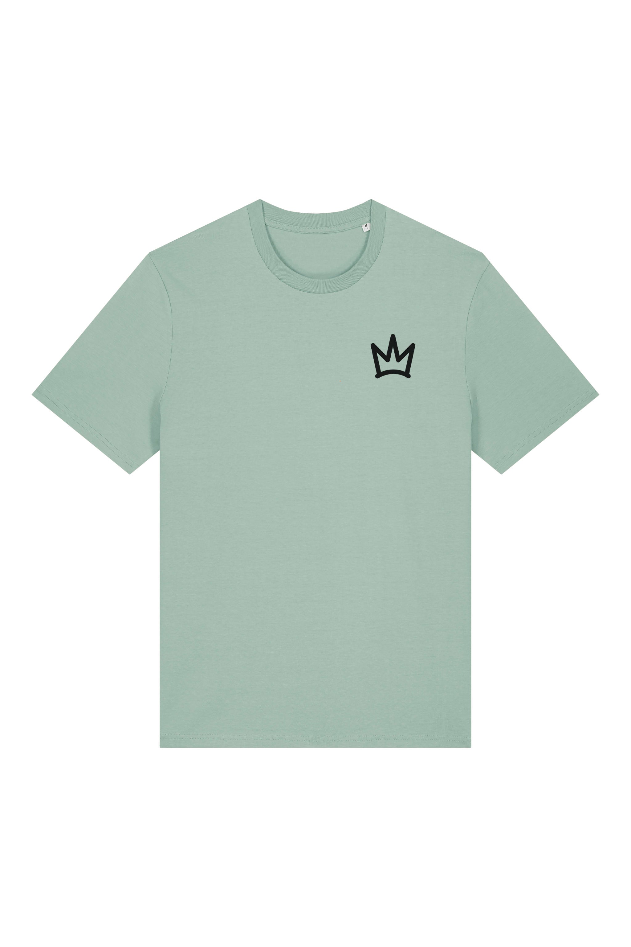 T-Shirt aus 100 % Bio-Baumwolle mit normaler Passform, erhältlich in verschiedenen Farben wie Blue Soul, Cotton Pink, Lavender, Aloe, Weiss und Schwarz. Individuell bedruckbar mit Wunschmotiv. Weiches, angenehm leichtes Material für hohen Tragekomfort. Ideal für einen zeitgemässen, entspannten Look. Vorderseite: Krone auf der linken Brust. Rückseite: Grosser Schriftzug „dream BIG“ mit Krone darüber.