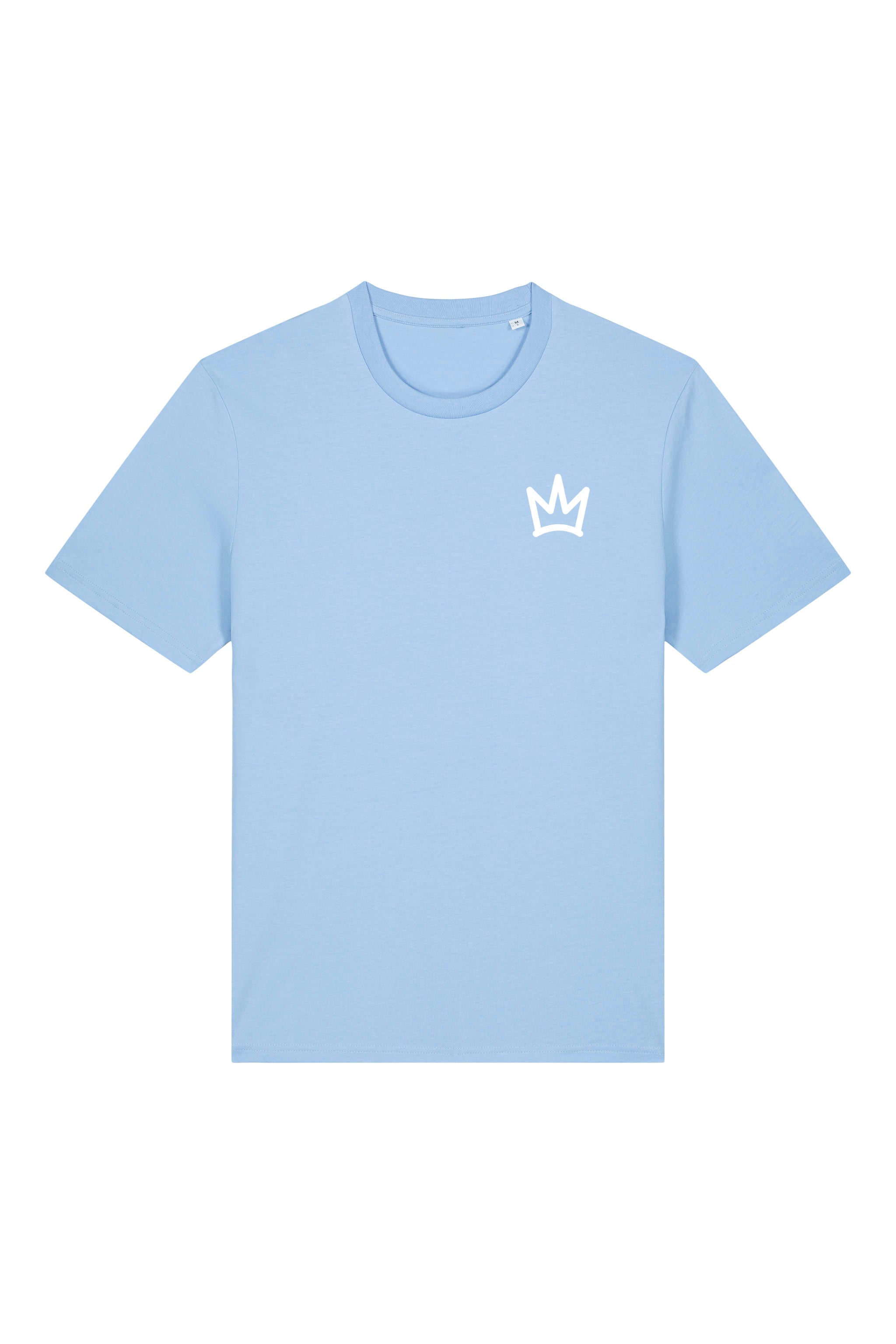 T-Shirt aus 100 % Bio-Baumwolle mit normaler Passform, erhältlich in verschiedenen Farben wie Blue Soul, Cotton Pink, Lavender, Aloe, Weiss und Schwarz. Individuell bedruckbar mit Wunschmotiv. Weiches, angenehm leichtes Material für hohen Tragekomfort. Ideal für einen zeitgemässen, entspannten Look. Vorderseite: Krone auf der linken Brust. Rückseite: Grosser Schriftzug „dream BIG“ mit Krone darüber.