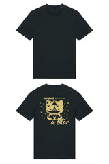 T-Shirt in Schwarz mit goldenem Backprint «Everybody Born to Be a Star» – Vorder- und Rückansicht