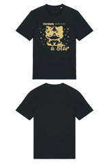 T-Shirt in Schwarz mit goldenem Print vorne «Everybody Born to Be a Star» – Vorder- und Rückansicht