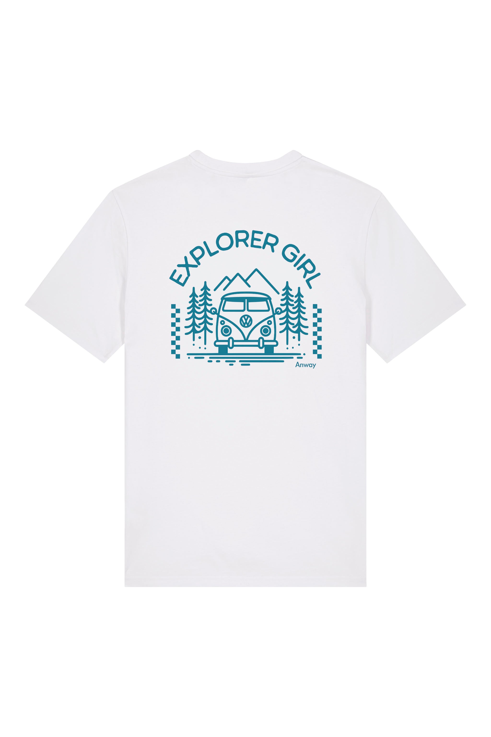T-Shirt aus 100 % Bio-Baumwolle mit normaler Passform, erhältlich in verschiedenen Farben wie Blue Soul, Cotton Pink, Lavender, Aloe, Weiss und Schwarz. Individuell bedruckbar mit Wunschmotiv. Weiches, angenehm leichtes Material für hohen Tragekomfort. Ideal für einen zeitgemässen, entspannten Look. Mit Aufdruck auf dem Rücken "EXPLORER GIRL", einem VW-Bus, Tannen und Bergen und einem kleinen Aufdruck auf der linken Brust – modernes Design für Outdoor-Liebhaberinnen.