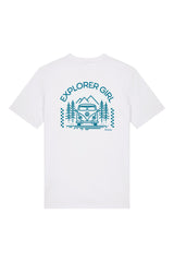 T-Shirt aus 100 % Bio-Baumwolle mit normaler Passform, erhältlich in verschiedenen Farben wie Blue Soul, Cotton Pink, Lavender, Aloe, Weiss und Schwarz. Individuell bedruckbar mit Wunschmotiv. Weiches, angenehm leichtes Material für hohen Tragekomfort. Ideal für einen zeitgemässen, entspannten Look. Mit Aufdruck auf dem Rücken "EXPLORER GIRL", einem VW-Bus, Tannen und Bergen – modernes Design für Outdoor-Liebhaberinnen.