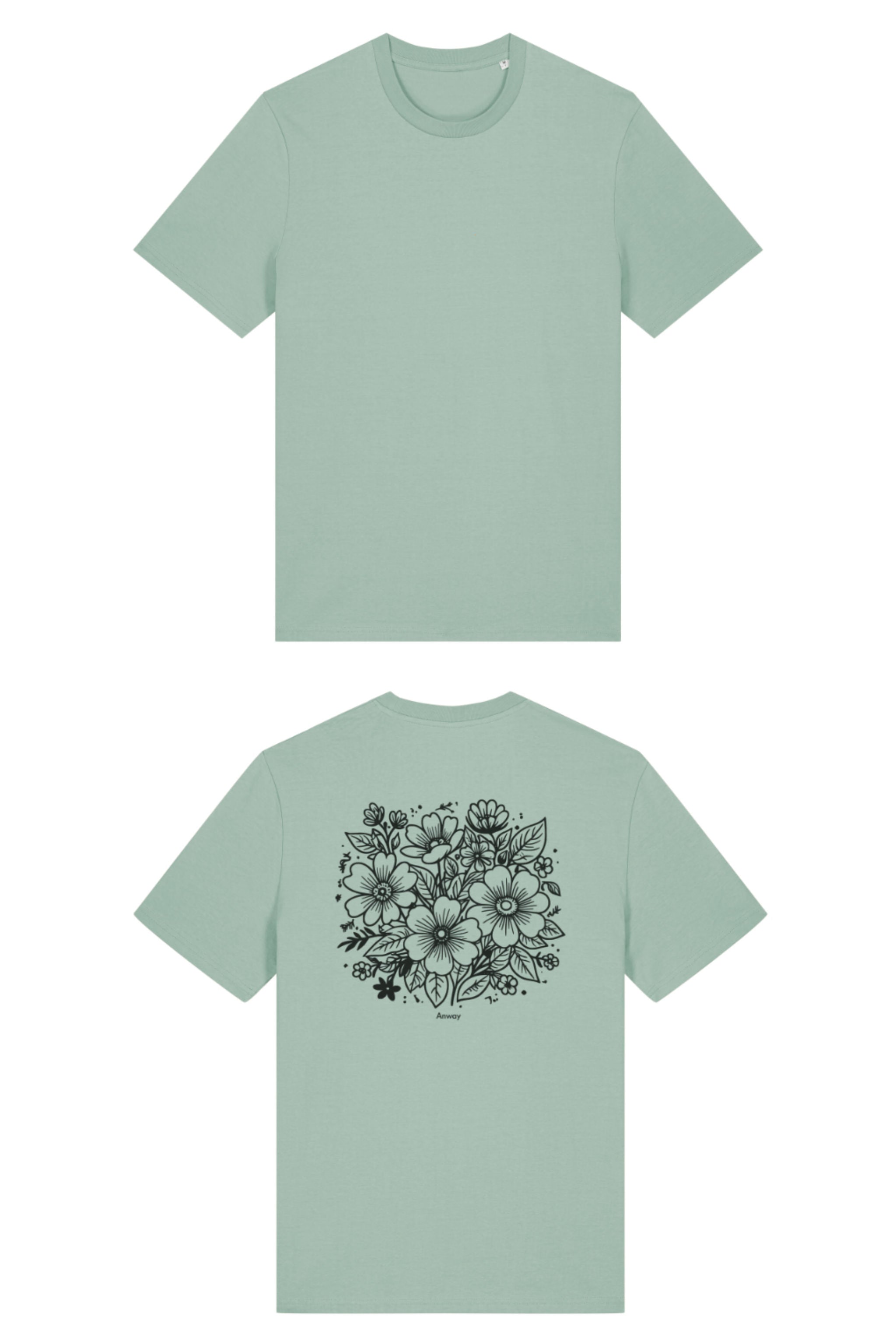 T-Shirt aus 100 % Bio-Baumwolle mit normaler Passform, erhältlich in verschiedenen Farben wie Blue Soul, Cotton Pink, Lavender, Aloe, Weiss und Schwarz. Individuell bedruckbar mit Wunschmotiv. Weiches, angenehm leichtes Material für hohen Tragekomfort. Ideal für einen zeitgemässen, entspannten Look. Rückseite: T-Shirt mit grossem, einfarbigem Blumenprint auf der Rückseite. 
