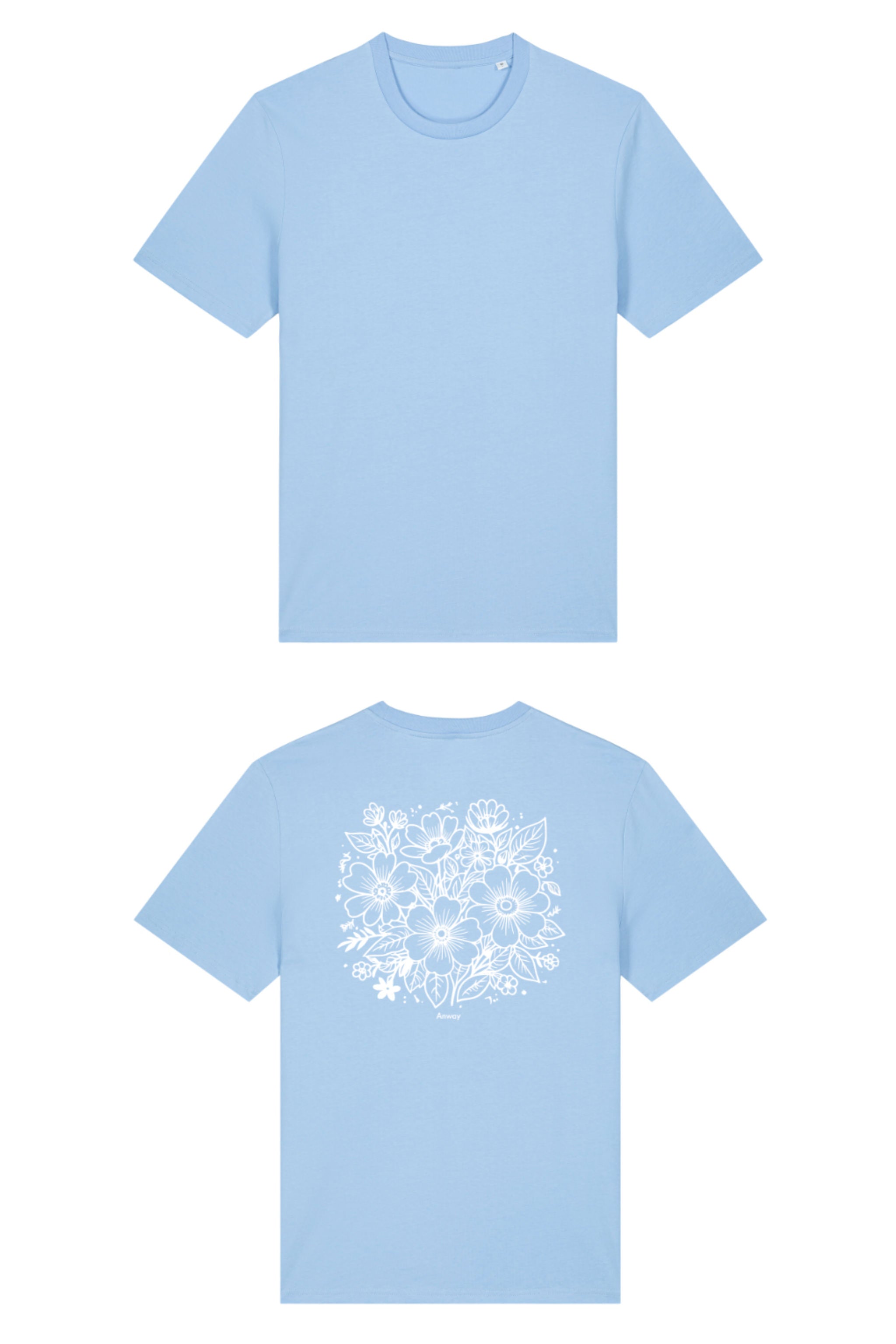 T-Shirt aus 100 % Bio-Baumwolle mit normaler Passform, erhältlich in verschiedenen Farben wie Blue Soul, Cotton Pink, Lavender, Aloe, Weiss und Schwarz. Individuell bedruckbar mit Wunschmotiv. Weiches, angenehm leichtes Material für hohen Tragekomfort. Ideal für einen zeitgemässen, entspannten Look. Rückseite: T-Shirt mit grossem, einfarbigem Blumenprint auf der Rückseite. 