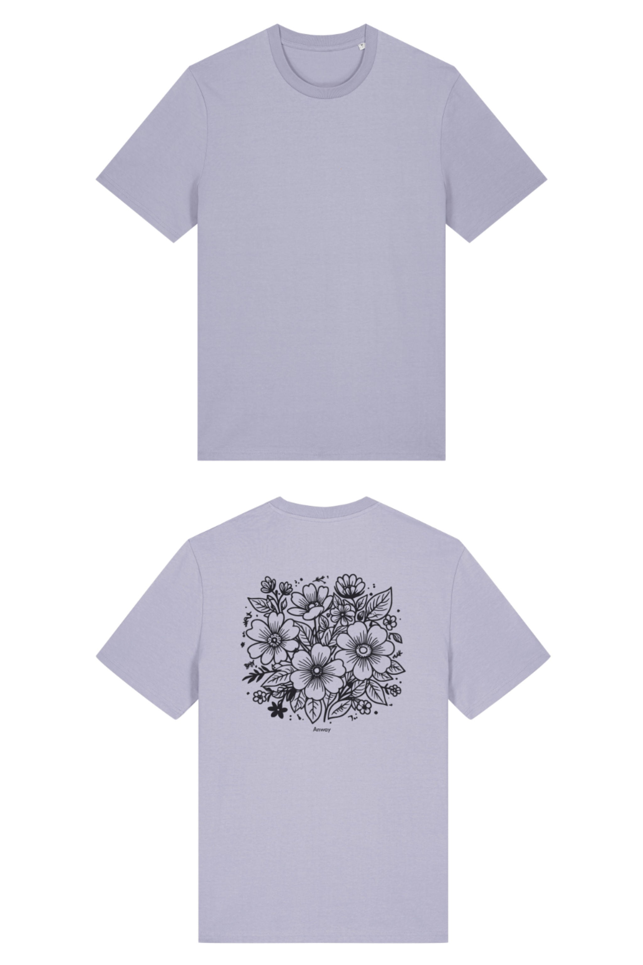 T-Shirt aus 100 % Bio-Baumwolle mit normaler Passform, erhältlich in verschiedenen Farben wie Blue Soul, Cotton Pink, Lavender, Aloe, Weiss und Schwarz. Individuell bedruckbar mit Wunschmotiv. Weiches, angenehm leichtes Material für hohen Tragekomfort. Ideal für einen zeitgemässen, entspannten Look. Rückseite: T-Shirt mit grossem, einfarbigem Blumenprint auf der Rückseite. 