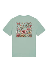 T-Shirt aus 100 % Bio-Baumwolle mit normaler Passform, erhältlich in verschiedenen Farben wie Blue Soul, Cotton Pink, Lavender, Aloe, Weiss und Schwarz. Individuell bedruckbar mit Wunschmotiv. Weiches, angenehm leichtes Material für hohen Tragekomfort. Ideal für einen zeitgemässen, entspannten Look. Buntes Blumen- und Schmetterlingsfeld im Illustrationsstil auf der Rückseite.