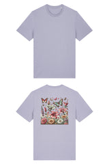 T-Shirt aus 100 % Bio-Baumwolle mit normaler Passform, erhältlich in verschiedenen Farben wie Blue Soul, Cotton Pink, Lavender, Aloe, Weiss und Schwarz. Individuell bedruckbar mit Wunschmotiv. Weiches, angenehm leichtes Material für hohen Tragekomfort. Ideal für einen zeitgemässen, entspannten Look. Buntes Blumen- und Schmetterlingsfeld im Illustrationsstil auf der Rückseite.