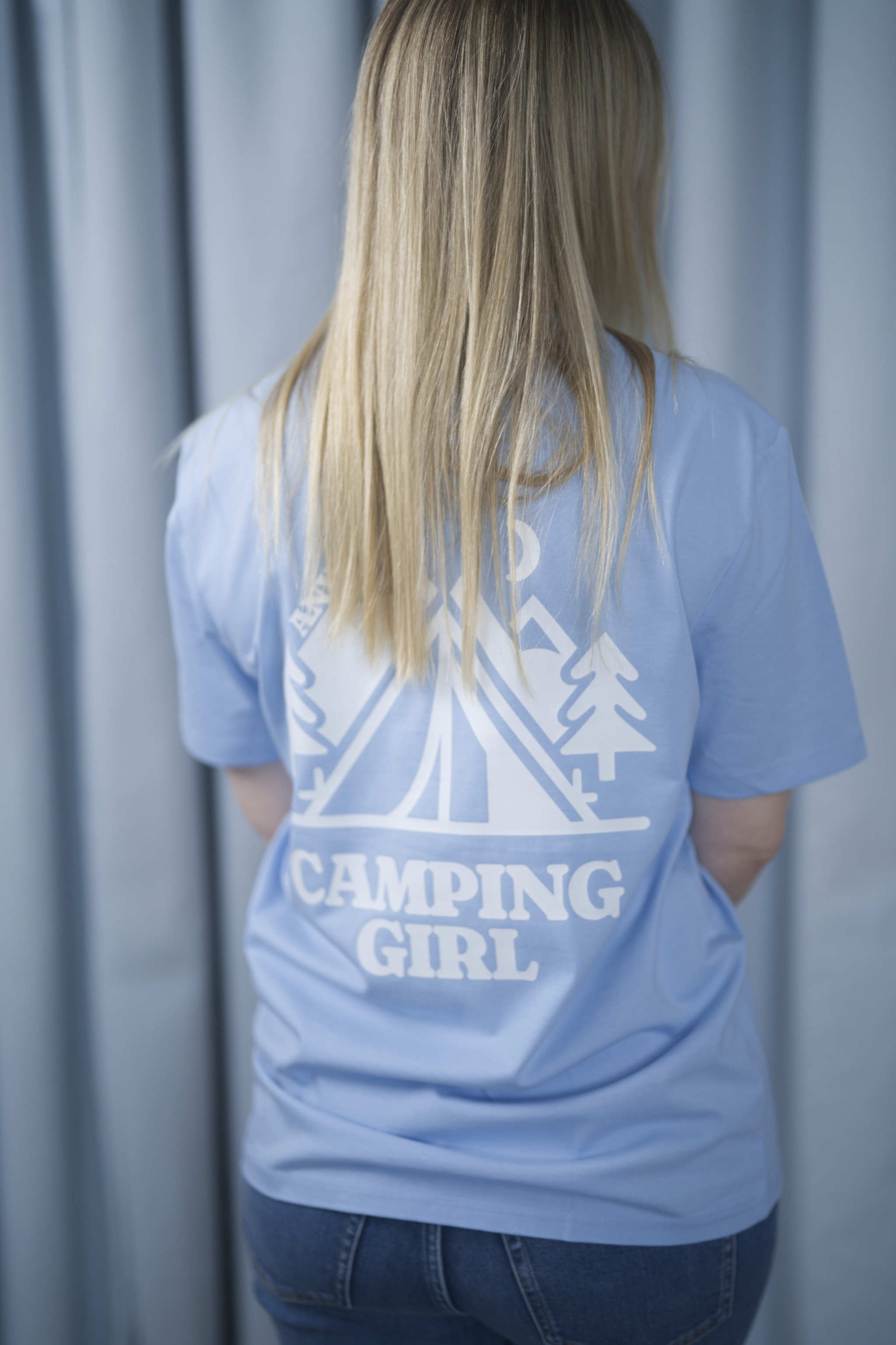T-Shirt Normal Blue Soul Hellblau Print Camping Girl weiss Baumwolle