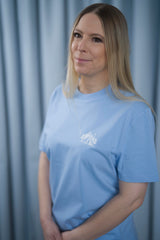 T-Shirt Normal Blue Soul Hellblau Print Camping Girl weiss Baumwolle
