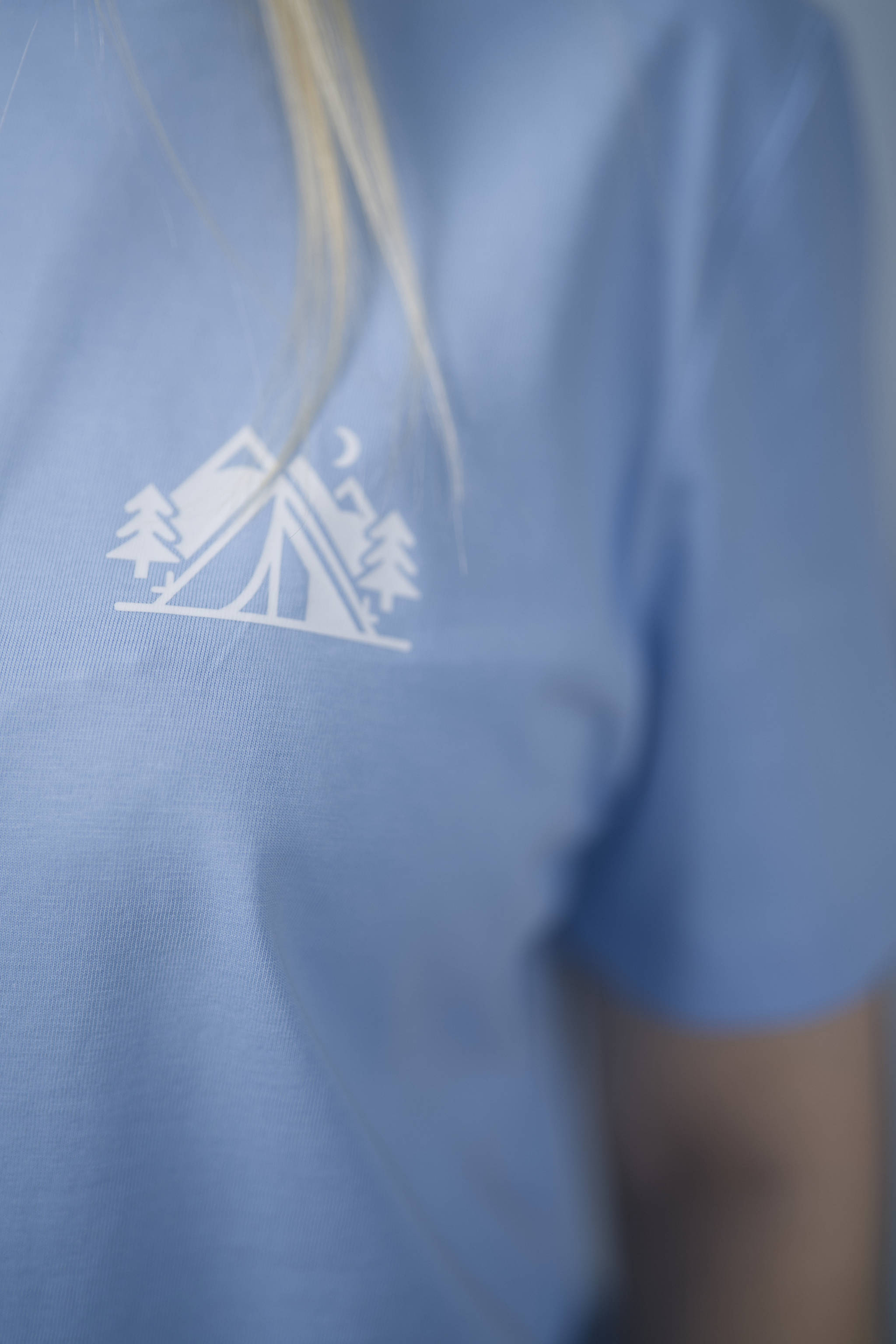 T-Shirt Normal Blue Soul Hellblau Print Camping Girl weiss Baumwolle