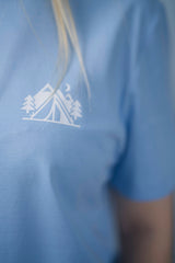 T-Shirt Normal Blue Soul Hellblau Print Camping Girl weiss Baumwolle