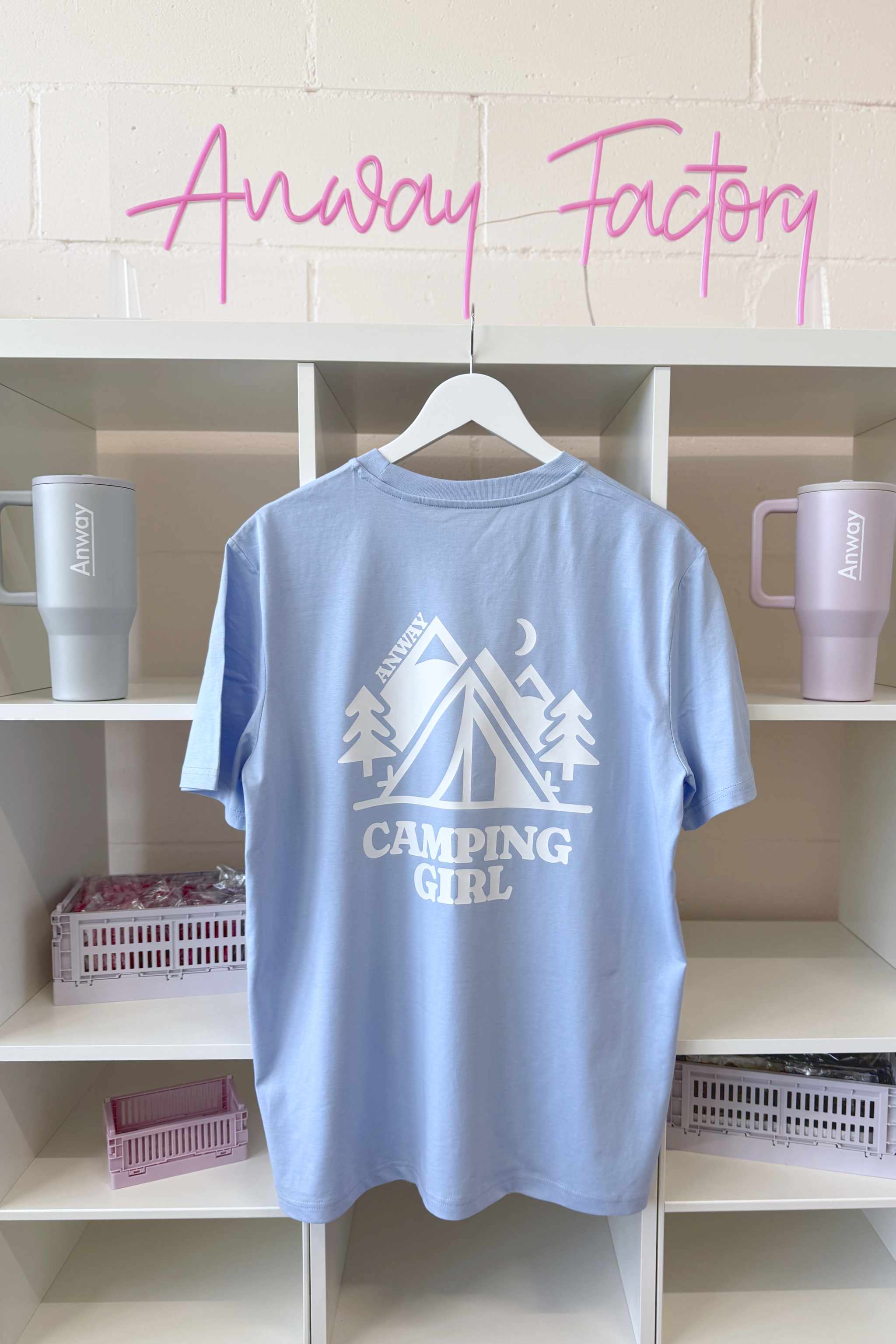 T-Shirt Normal Blue Soul Hellblau Print Camping Girl weiss Baumwolle