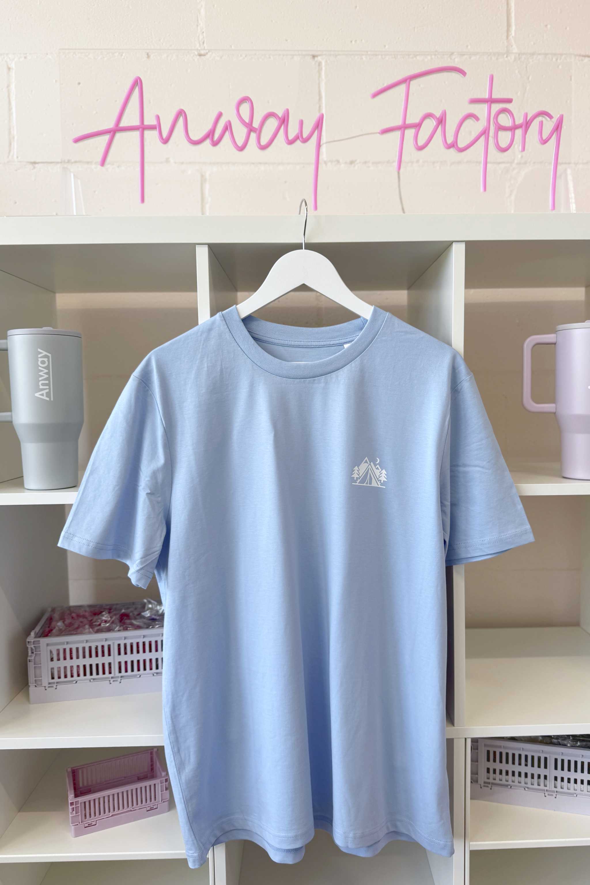 T-Shirt Normal Blue Soul Hellblau Print Camping Girl weiss Baumwolle