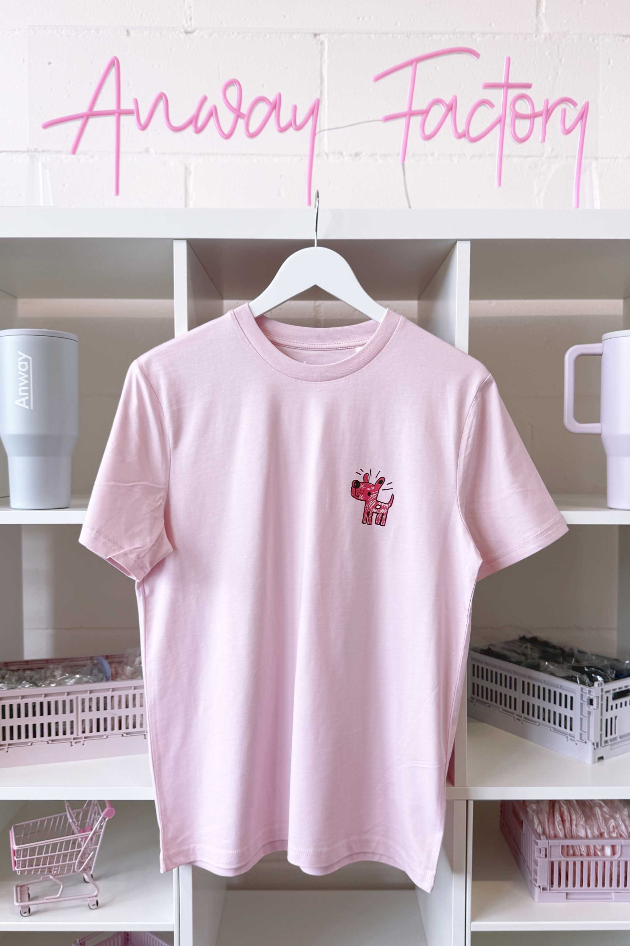 T-Shirt Normal Farbe Cotton Pink rosa Print pink Hund
