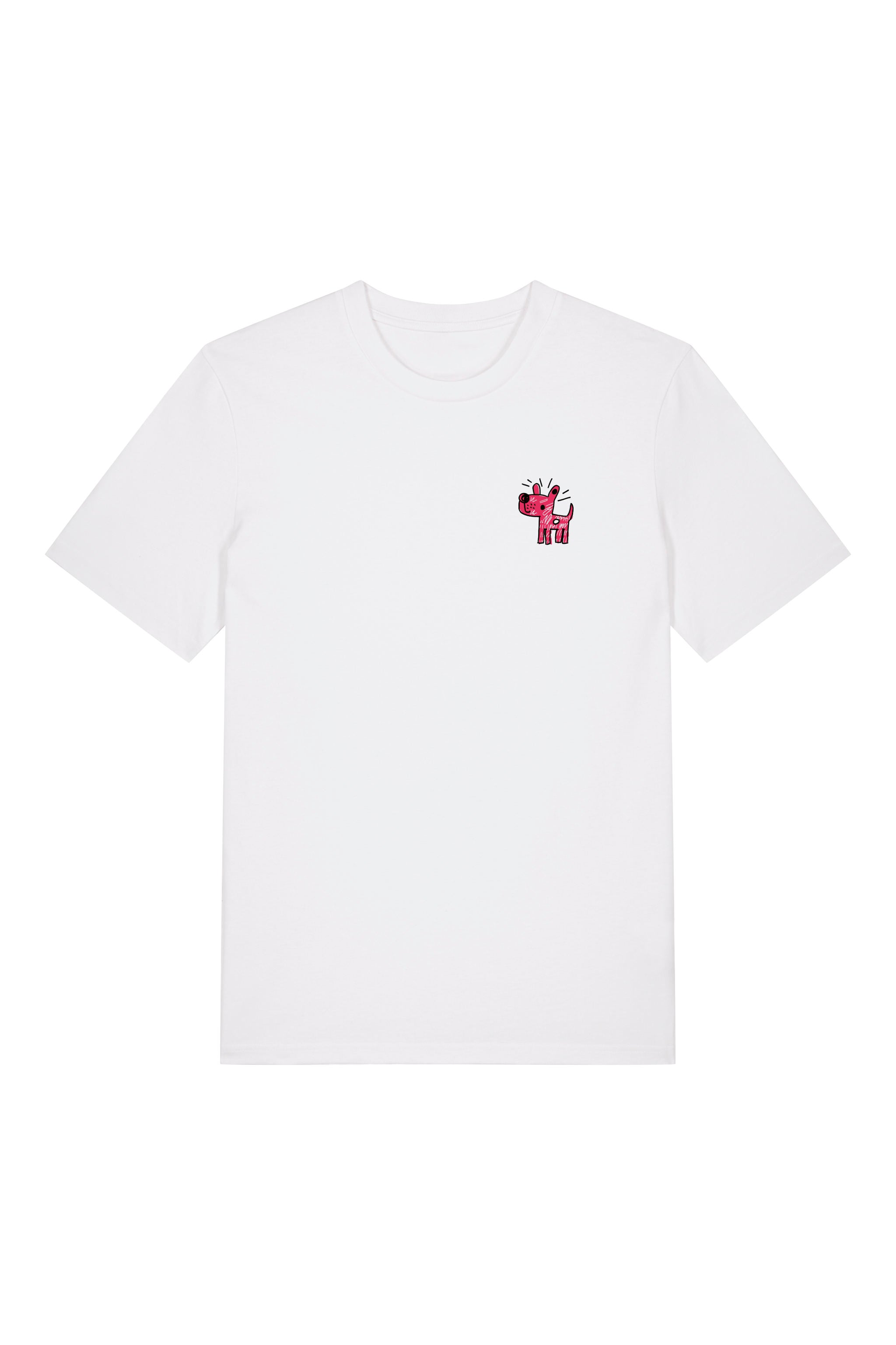 T-Shirt aus 100 % Bio-Baumwolle mit normaler Passform, erhältlich in verschiedenen Farben wie Blue Soul, Cotton Pink, Lavender, Aloe, Weiss und Schwarz. Individuell bedruckbar mit Wunschmotiv. Weiches, angenehm leichtes Material für hohen Tragekomfort. Ideal für einen zeitgemässen, entspannten Look. Vorderseite: Kleiner Hund im Comic-Stil auf der linken Brust. Rückseite: Handgezeichnetes Hundemotiv und Schriftzug „LIFE IS BETTER WITH ANWAY“