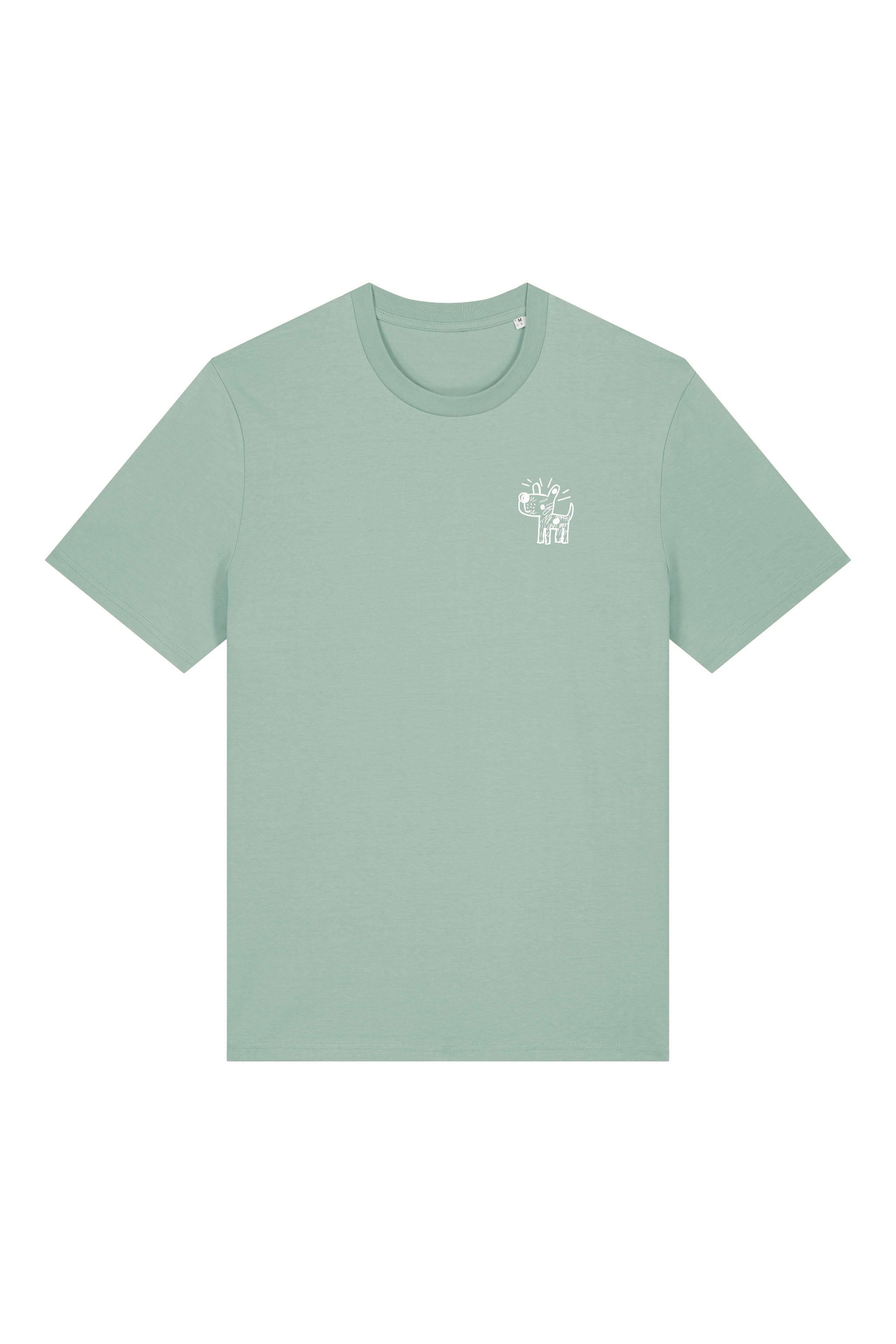 T-Shirt aus 100 % Bio-Baumwolle mit normaler Passform, erhältlich in verschiedenen Farben wie Blue Soul, Cotton Pink, Lavender, Aloe, Weiss und Schwarz. Individuell bedruckbar mit Wunschmotiv. Weiches, angenehm leichtes Material für hohen Tragekomfort. Ideal für einen zeitgemässen, entspannten Look. Vorderseite: Kleiner Hund im Comic-Stil auf der linken Brust. Rückseite: Handgezeichnetes Hundemotiv und Schriftzug „LIFE IS BETTER WITH ANWAY“